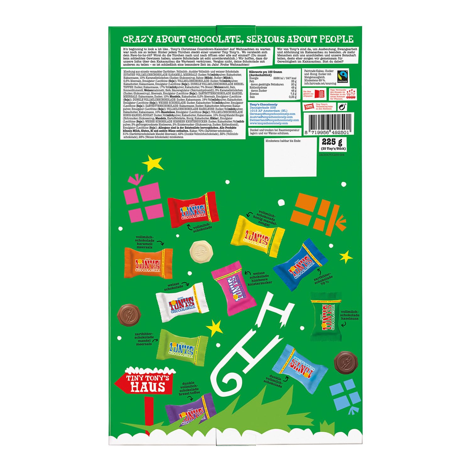 Tony's Chocolonely Calendario dell'Avvento del cioccolato belga Fairtrade - 24 giorni, 10 deliziose varietà