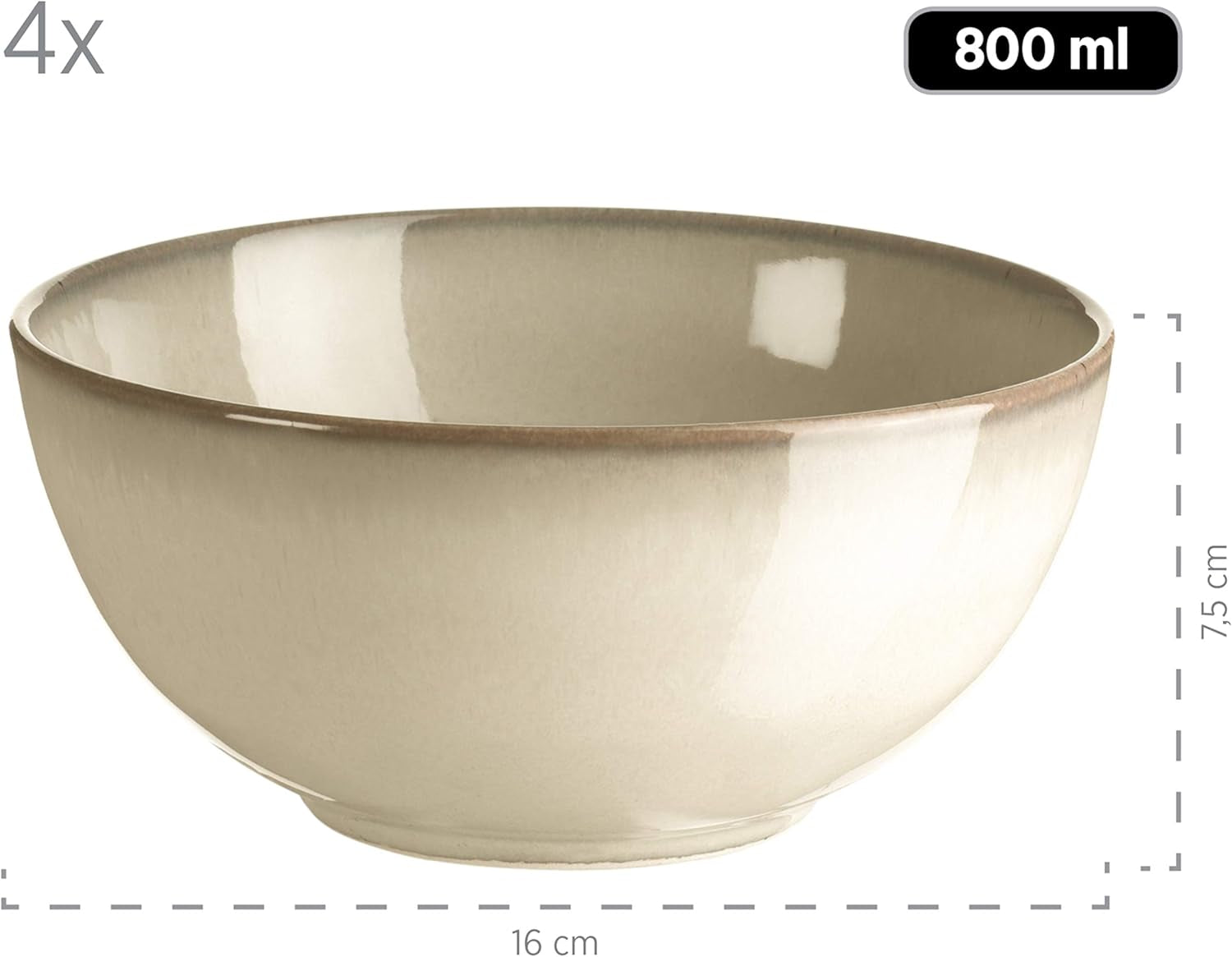 MÄSER 931736 servizio di stoviglie per 4 persone in look vintage mediterraneo, servizio combinato con 16 pezzi in grigio sabbia, ceramica, grigio sabbia
