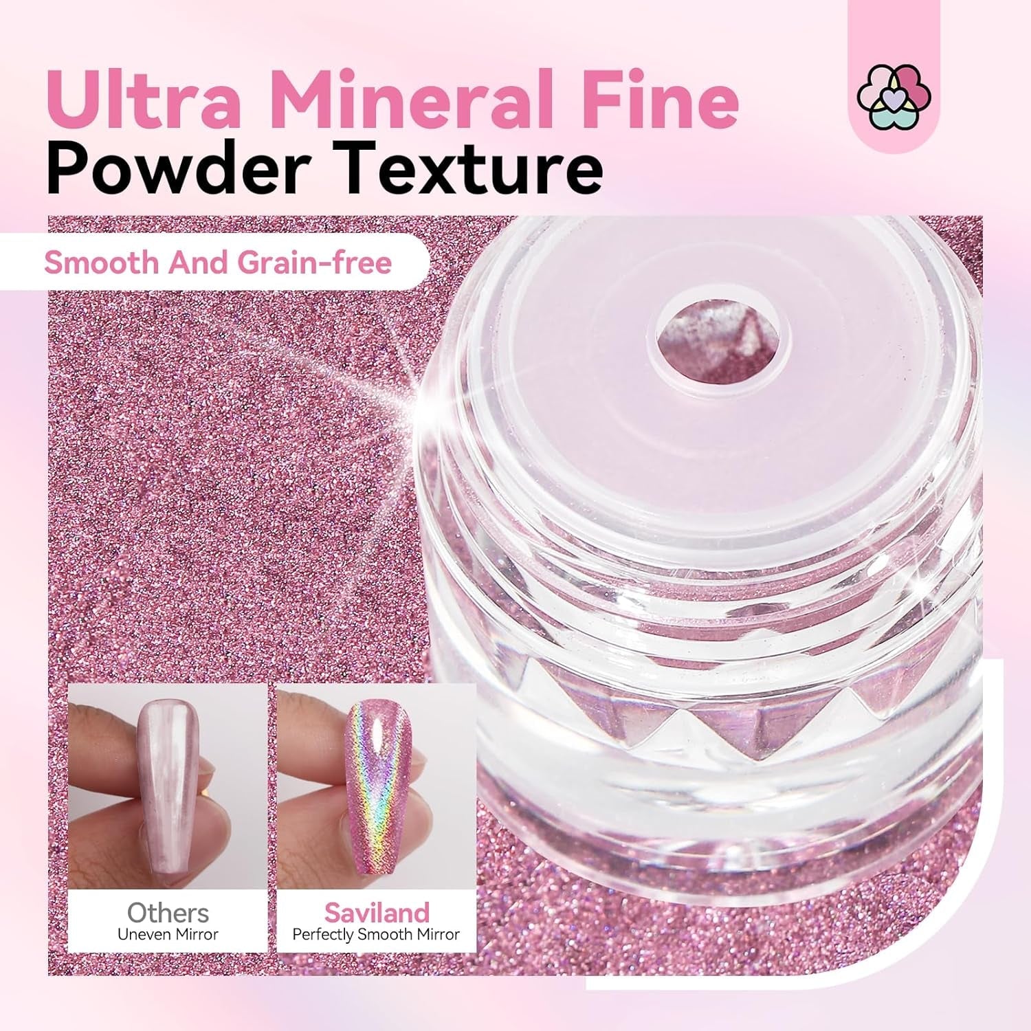 Saviland Set di polveri per unghie cromate - Polvere per unghie cromata laser rosa Effetto specchio Laser Nail Art, Polvere decorativa per manicure con glitter per unghie con bastoncini di spugna, Polvere glitter per unghie Salone per unghie