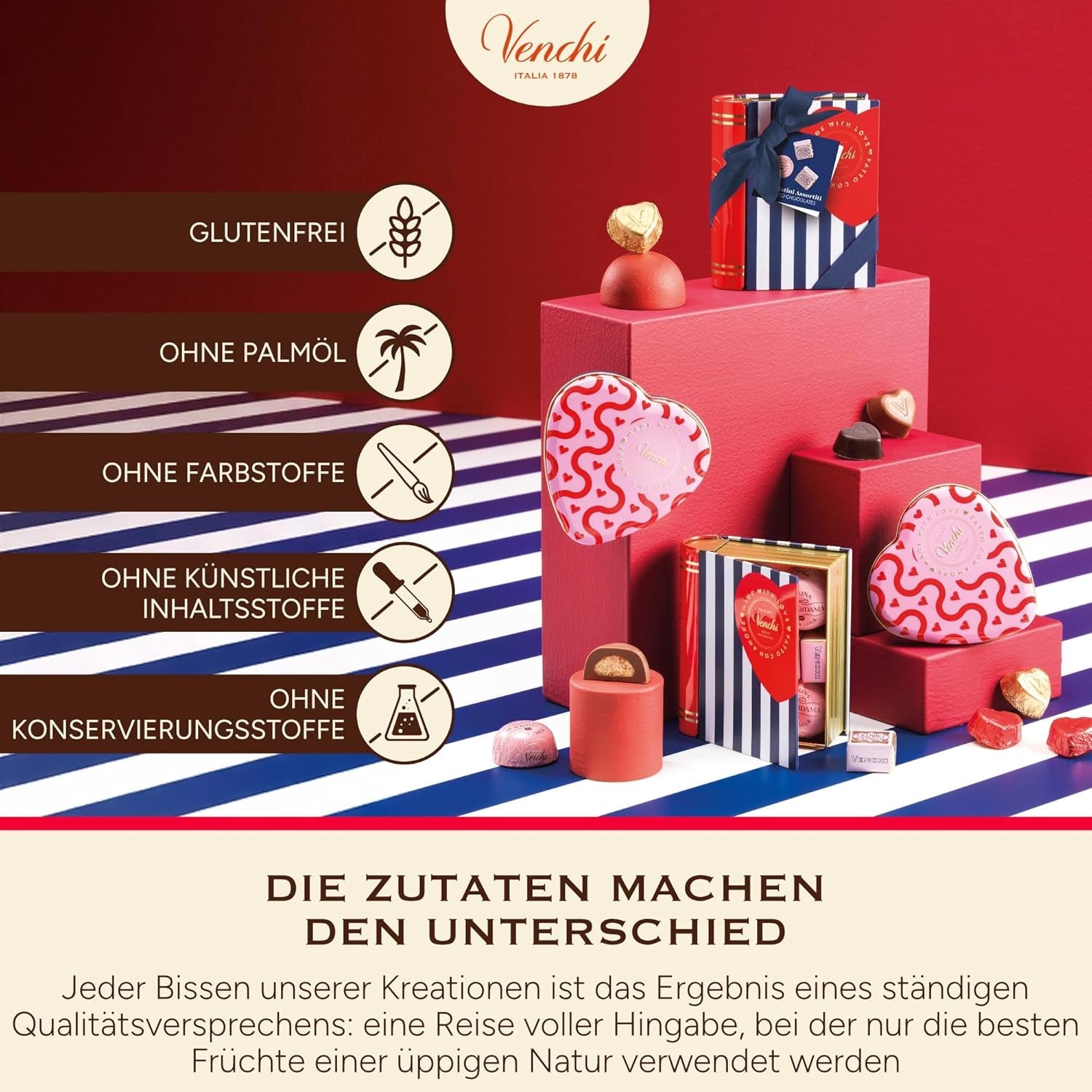 Venchi - Scatola da 9 Cioccolatini Assortiti, 175g, Senza Glutine, Senza Coloranti né Conservanti, Idea Regalo San Valentino
