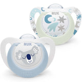 Ciuccio per bambini NUK Star Night & Day 0-6 mesi che si illumina al buio, in silicone rosa, senza BPA, confezione da 2