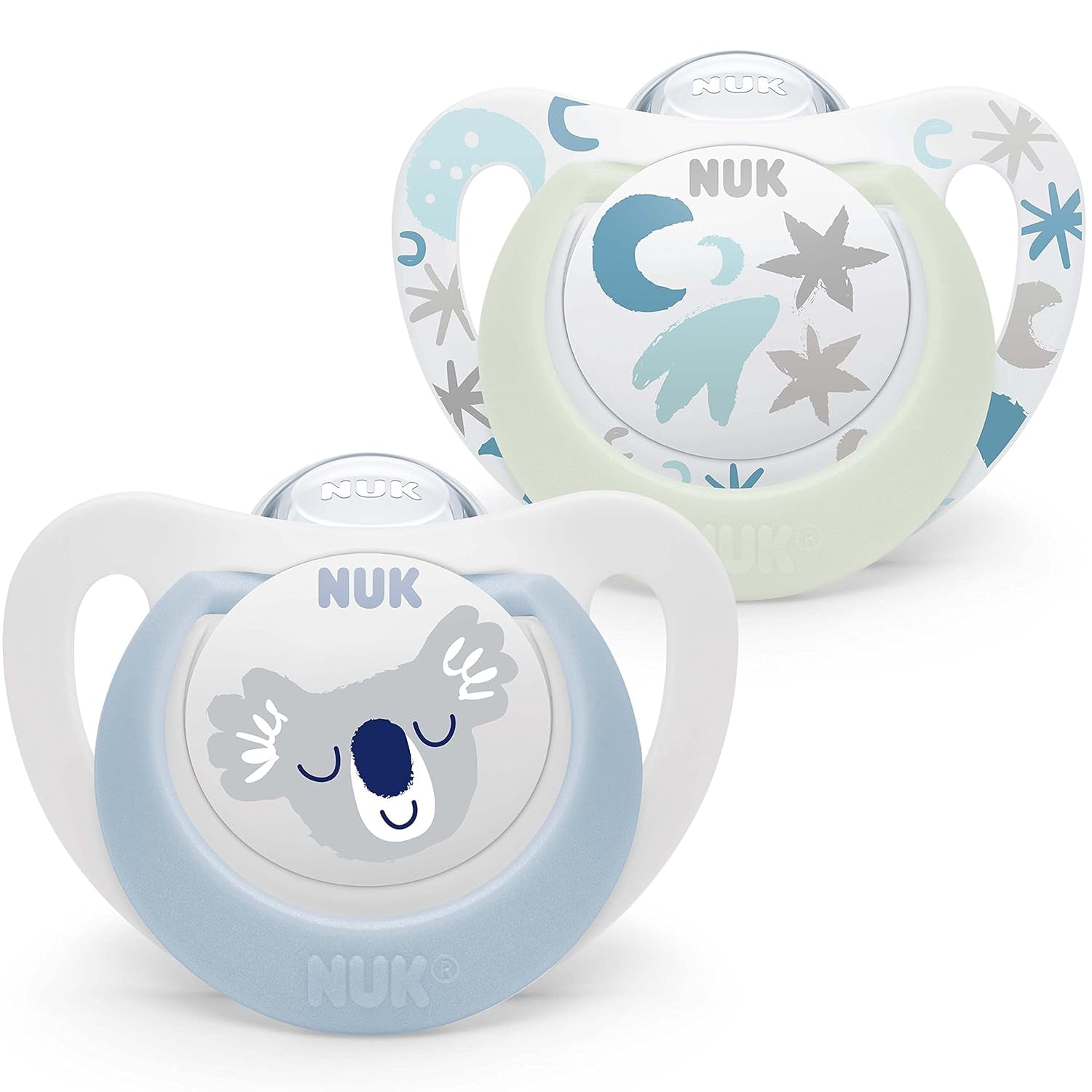 Ciuccio per bambini NUK Star Night & Day 0-6 mesi che si illumina al buio, in silicone rosa, senza BPA, confezione da 2