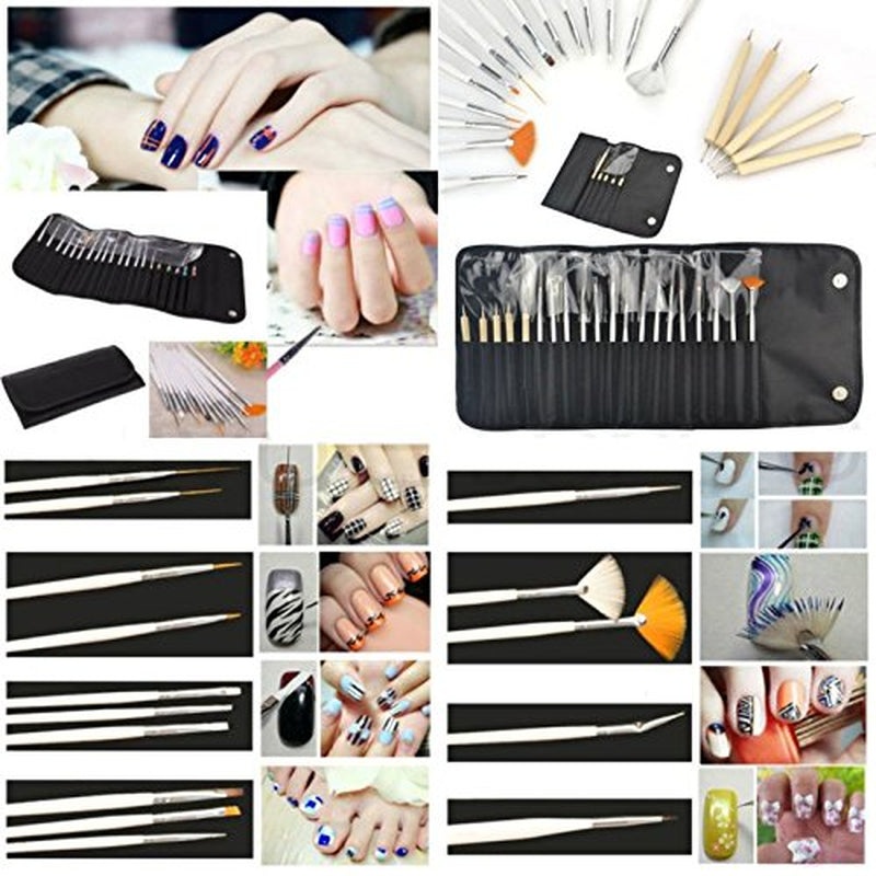 ® 20 pennelli professionali per unghie, gel, pennelli per pittura, pennelli per artisti, kit pennelli per unghie french, set di strumenti con punta appuntita, per design delle unghie, pittura, motivo a punti, ecc., con borsa