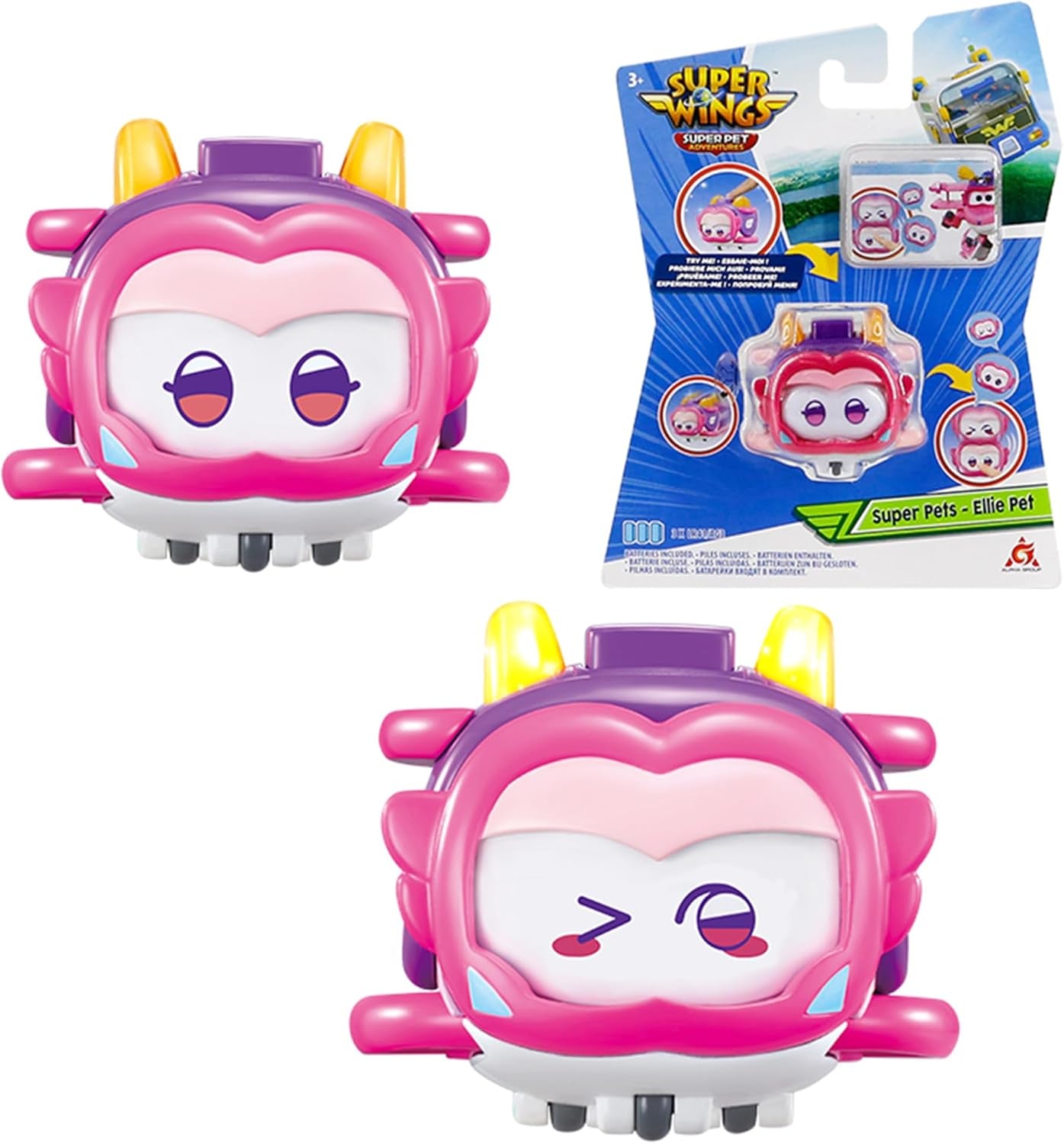 Super Wings Super Pets 4 pezzi Shine, Golden Boy, Jerome, Ellie Espressione facciale commutabile Effetto fulmine Giocattolo portatile per 3 4 5 6 7 8 anni Ragazzo Ragazza Action Figure da 2 pollici Naty Shop Ellie