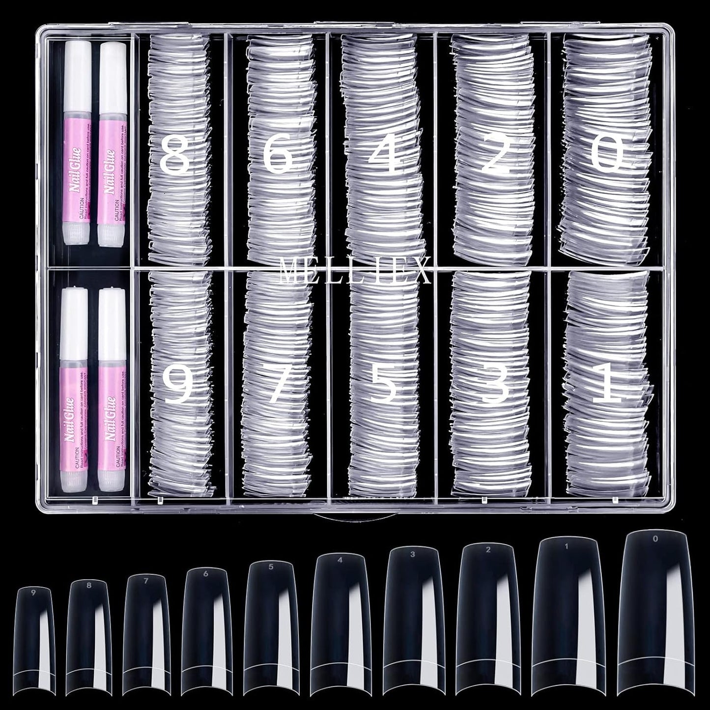 500 punte per unghie artificiali francesi Punte per unghie finte acriliche Set Estensioni per unghie Punte per unghie Accessori per unghie finte con 4 pezzi Colla per unghie in gel per unghie naturali