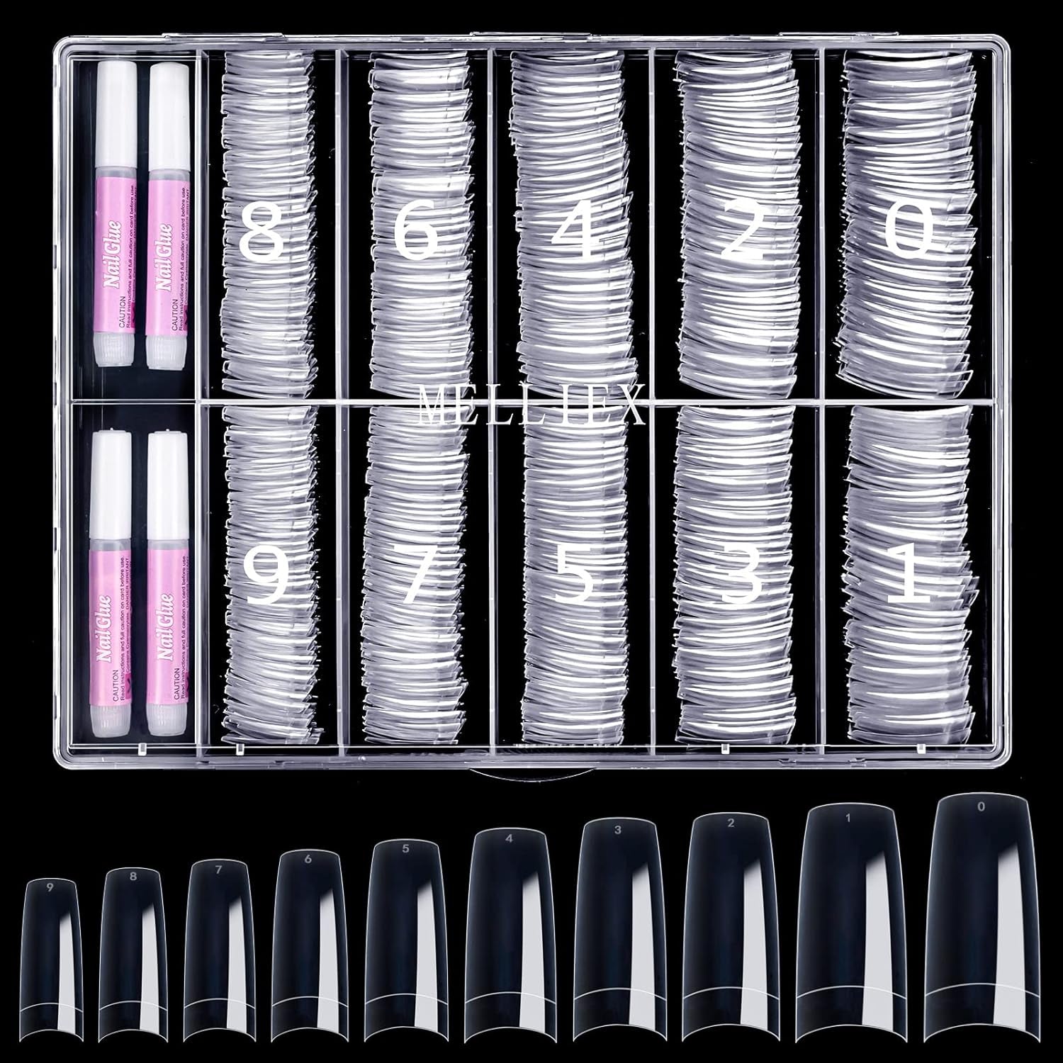 500 punte per unghie artificiali francesi Punte per unghie finte acriliche Set Estensioni per unghie Punte per unghie Accessori per unghie finte con 4 pezzi Colla per unghie in gel per unghie naturali