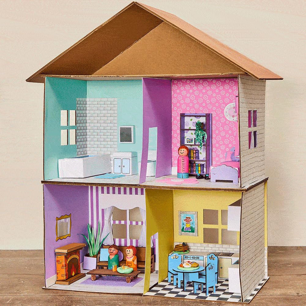 Kit mini casa delle bambole in legno Baker Ross FN255 - Kit casa delle bambole da 1 pezzo per bambini