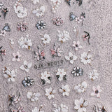 JMEOWIO Nagelsticker Schwarz Weiße Blume 6 Blatt Nail Art Sticker Selbstklebend Nagelaufkleber Frühling Sommer Floral Dekoration Nageldesign Zubehör