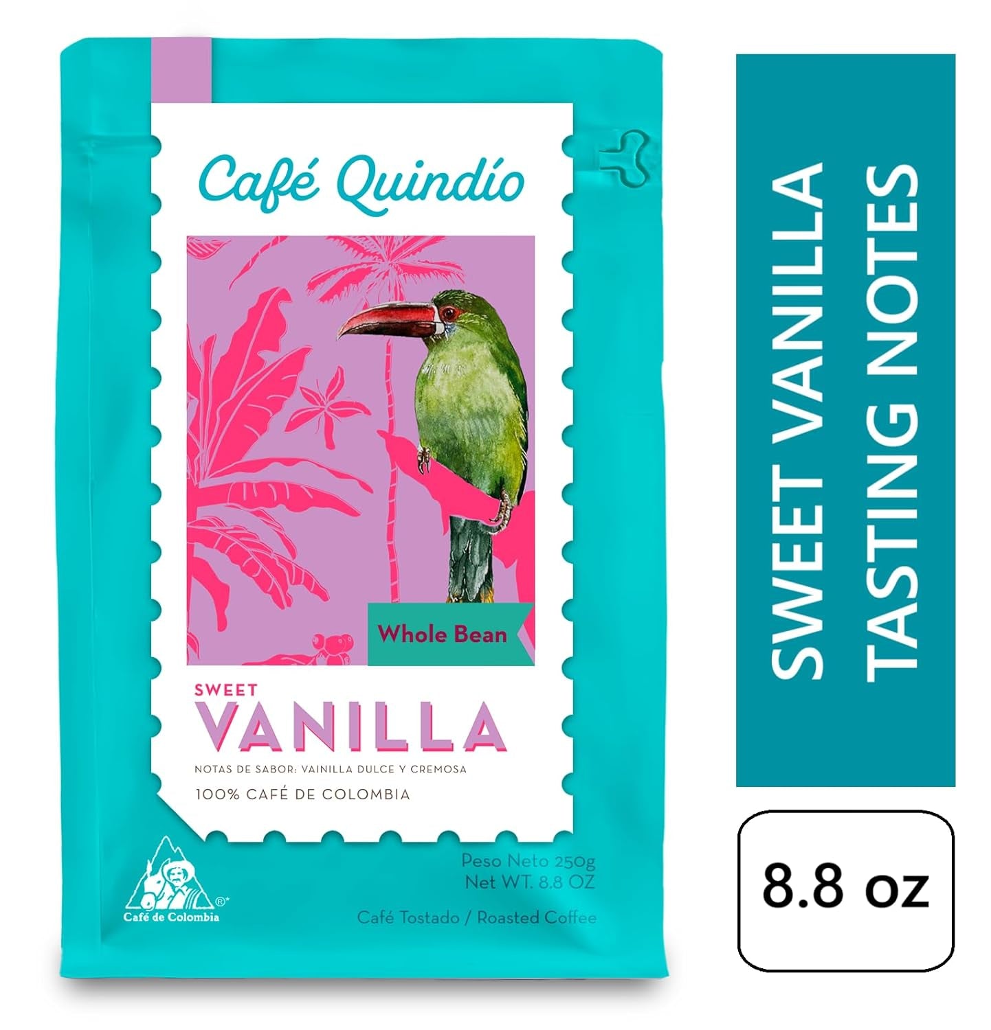 Caffè speciale Cafe Quindio - 100% chicchi di caffè Arabica, Colombia - con note naturali di vaniglia dolce (250 g) - ideale per caffè filtro, macchine portafiltro o French press