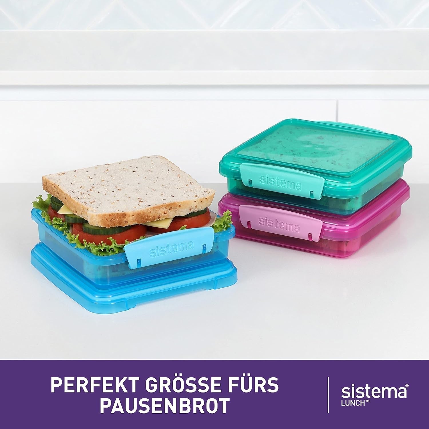 Sistema di contenitori per panini per il pranzo | 450ml| Lunch box impilabile ed ermetico con coperchio | per bambini e adulti | senza BPA | colori misti | 3 contenitori per alimenti Naty Shop