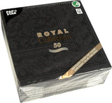 50 tovaglioli Collezione ROYAL 1/4 piega 40 X 40 nero "Ornamenti"