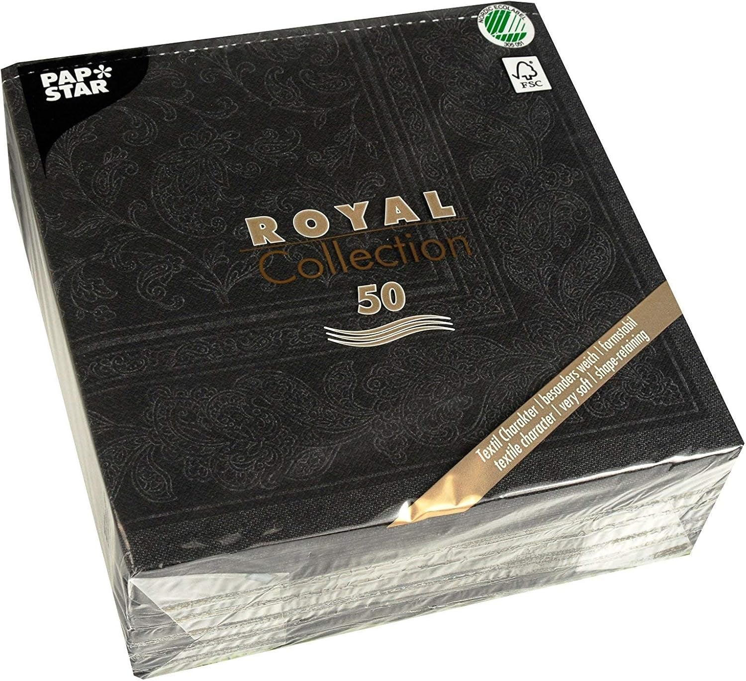 50 tovaglioli Collezione ROYAL 1/4 piega 40 X 40 nero "Ornamenti"
