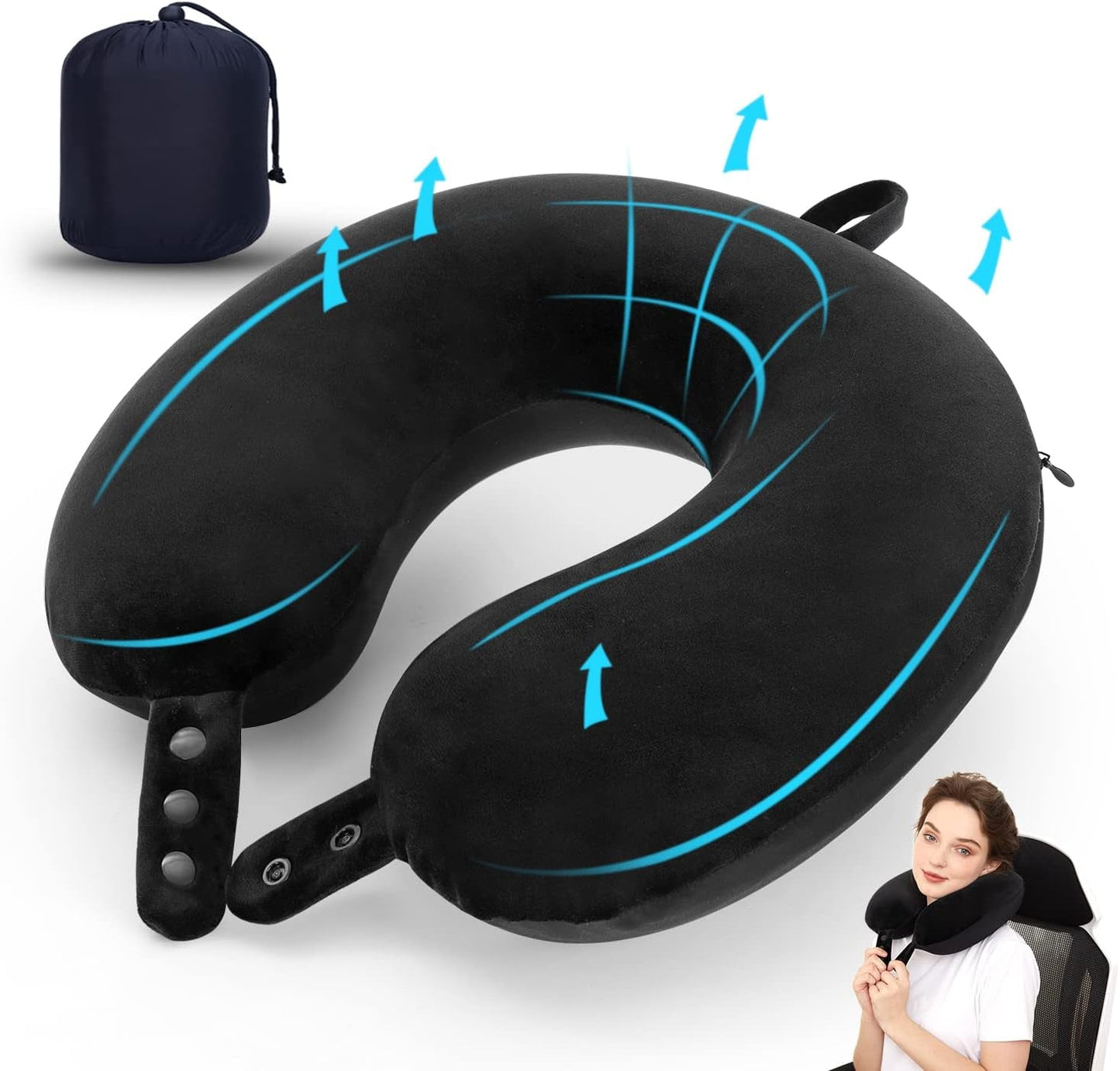 TALLGO Cuscino da Viaggio per Collo, Il Miglior Cuscino per Aereo in Memory Foam per Poggiatesta, Cuscino Morbido Regolabile per Aereo, Auto e Casa, Cuscini Ortopedici Cervicali Rosa Naty Shop Nero Standard