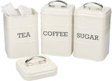 KitchenCraft Living Nostalgia Set di 3 barattoli per tè, zucchero e caffè in confezione regalo, Acciaio, Crema anticata, 11 cm x 11 cm x 17 cm, Scatole per alimenti blu vintage Naty Shop
