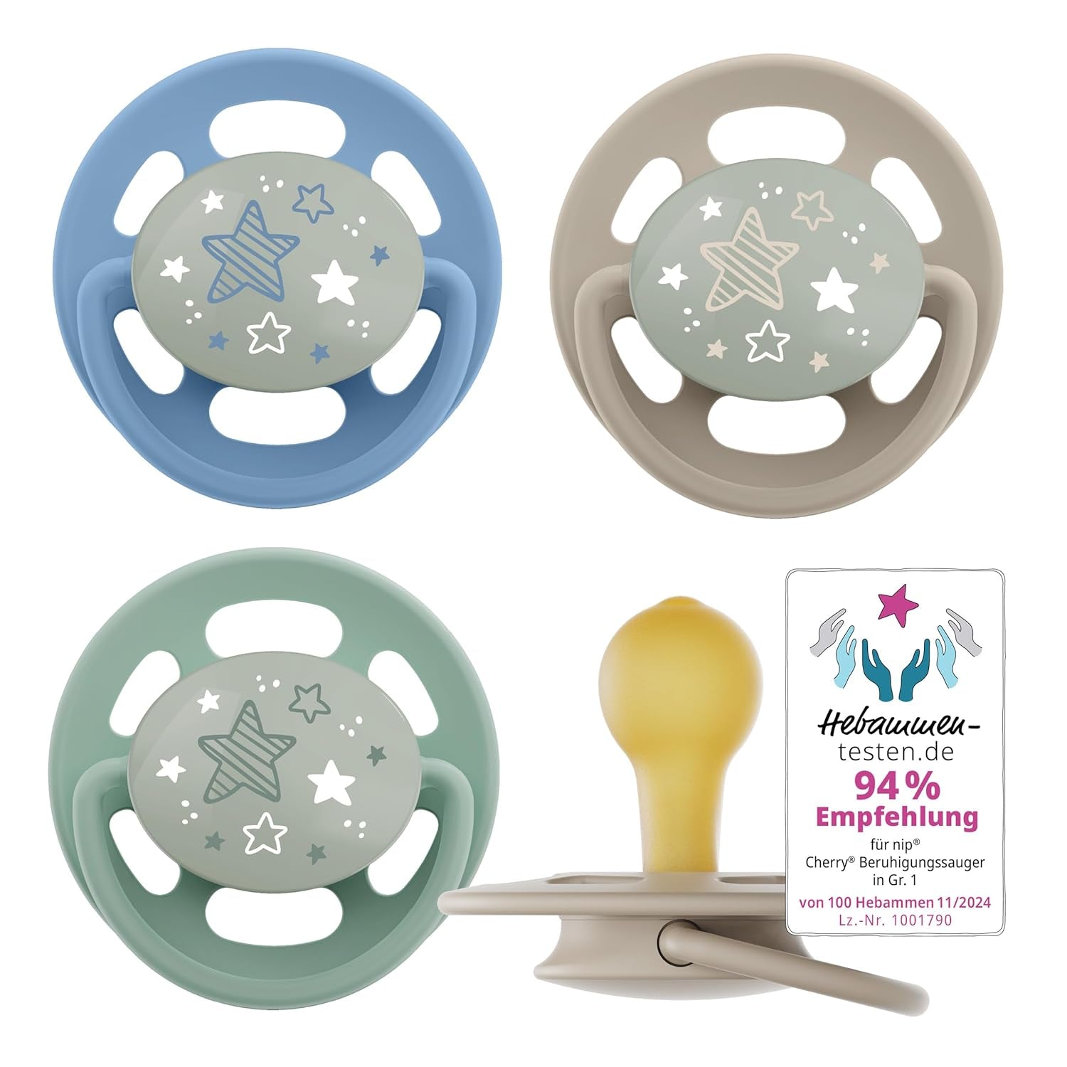 nip - Verde Ciliegia | 0-6 mesi | Confezione da 4 | Suzeta per bebeluși, potenza per alaptare e per loro. Tessuto sostenibile, realizzato in materiale naturale, verde scuro/marrone