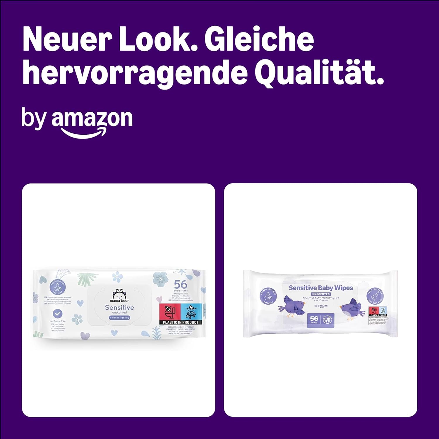 di Amazon Sensitive Baby Tücher, Unparfümiert, 1008 Feuchttücher, 18er-Packung á 56 Stück (Zuvor eine Marke von Mama Bear, gleiches Produkt)