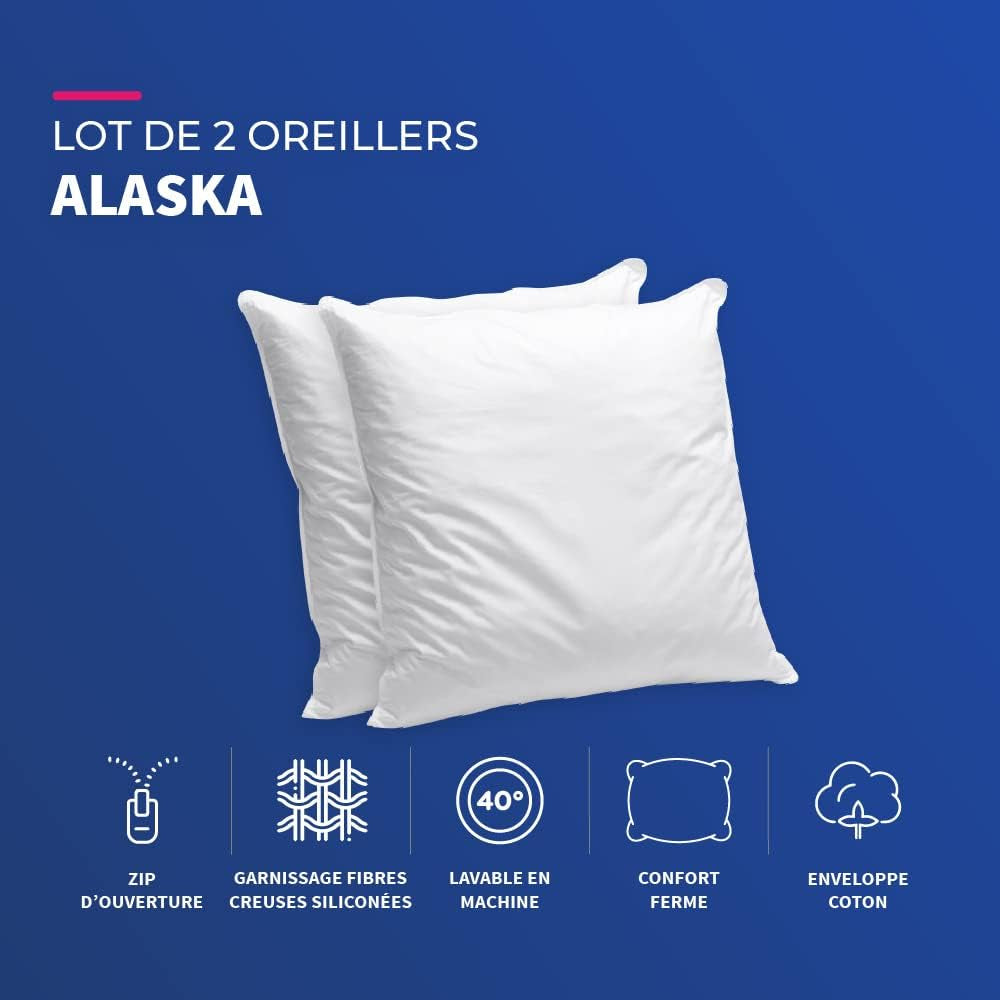 Set di 2 cuscini Câlin blu con comfort costante "Alaska", super imbottitura, busta in percalle di cotone 100%, bianco, forma quadrata 65 x 65 cm Naty Shop Cuscini standard