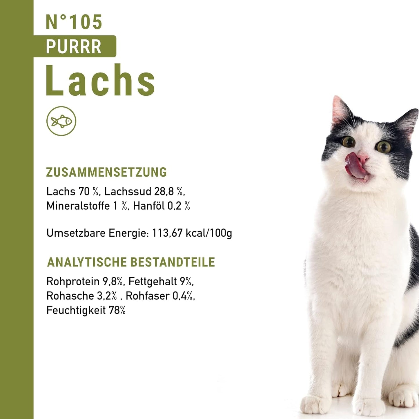 Cibo umido per gatti Catz Finefood Purrrr con monoproteine ​​e salmone n. 105, per gatti con digestione sensibile, 16 x 80 g