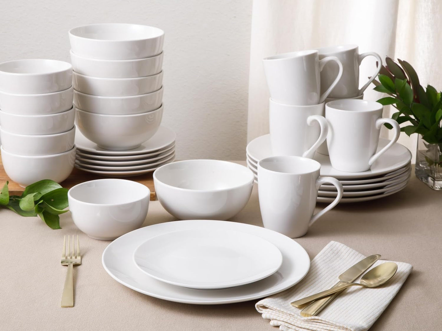 Zen Buffet Servizio Piatti in Porcellana, Servizio per 6 (30 Pezzi), Bianco (Tazze)