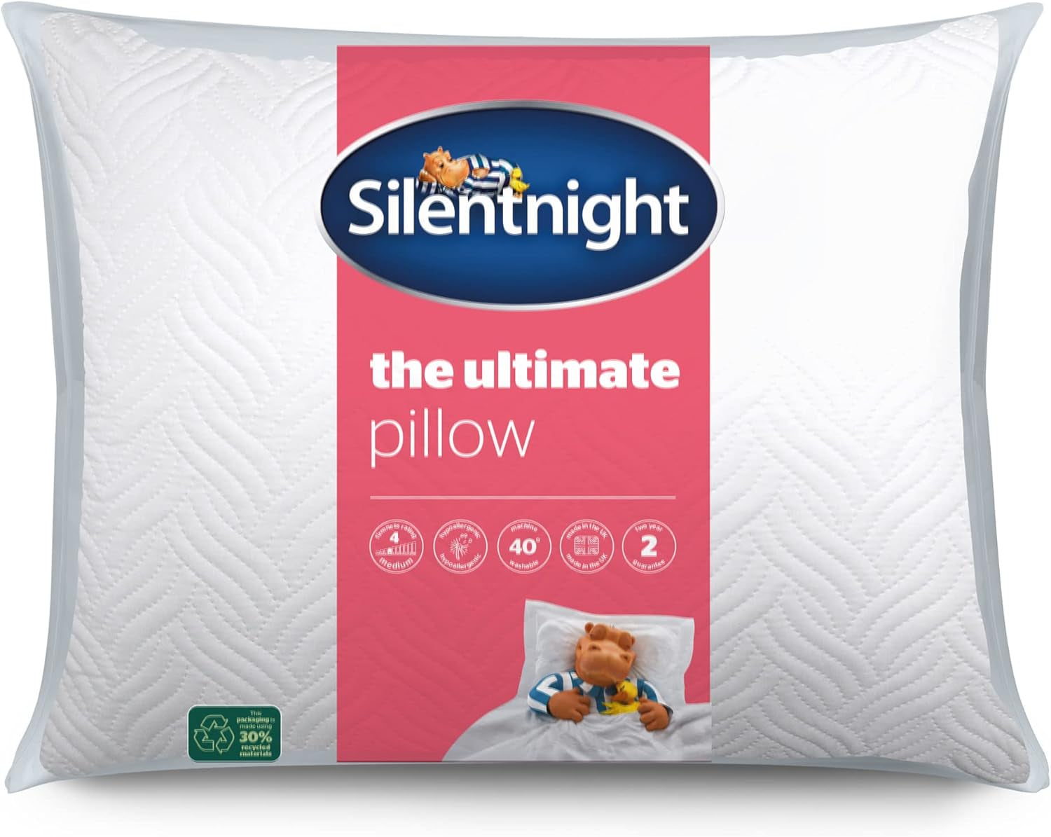 Silentnight Ultimate Pillow - Cuscino da letto morbido e di supporto con fodera trapuntata di lusso Pinsonic Soft Touch, lavabile in lavatrice e ipoallergenico per chi dorme sulla schiena e sul fianco, 1 pezzo di cuscini standard Naty Shop Titolo predefinito