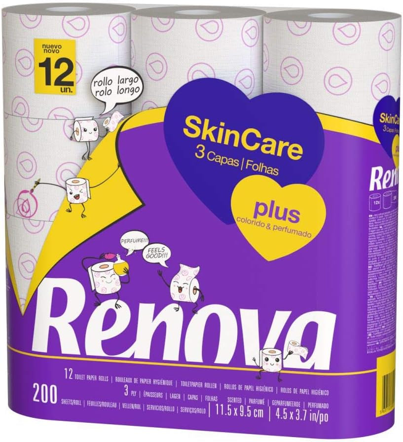 Renova - Carta igienica Skin Care Plus, Decorata, Profumata - 12 rotoli (Carta igienica)