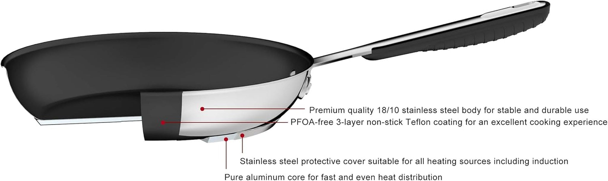 Padella in acciaio inox con rivestimento antiaderente - adatta all'induzione, con comodo manico - 28 Cm Pentole e Padelle Naty Shop