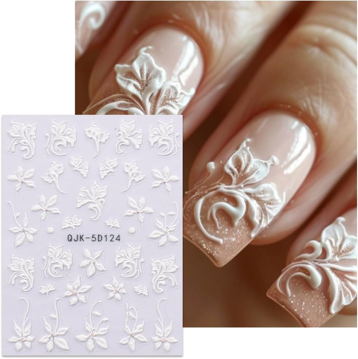 JMEOWIO 3D Nagelsticker Blumen Nail Art Sticker Selbstklebend Nagelaufkleber 5D Stereoscopico Frühling Sommer Dekoration Nageldesign Zubehör 4 Blatt
