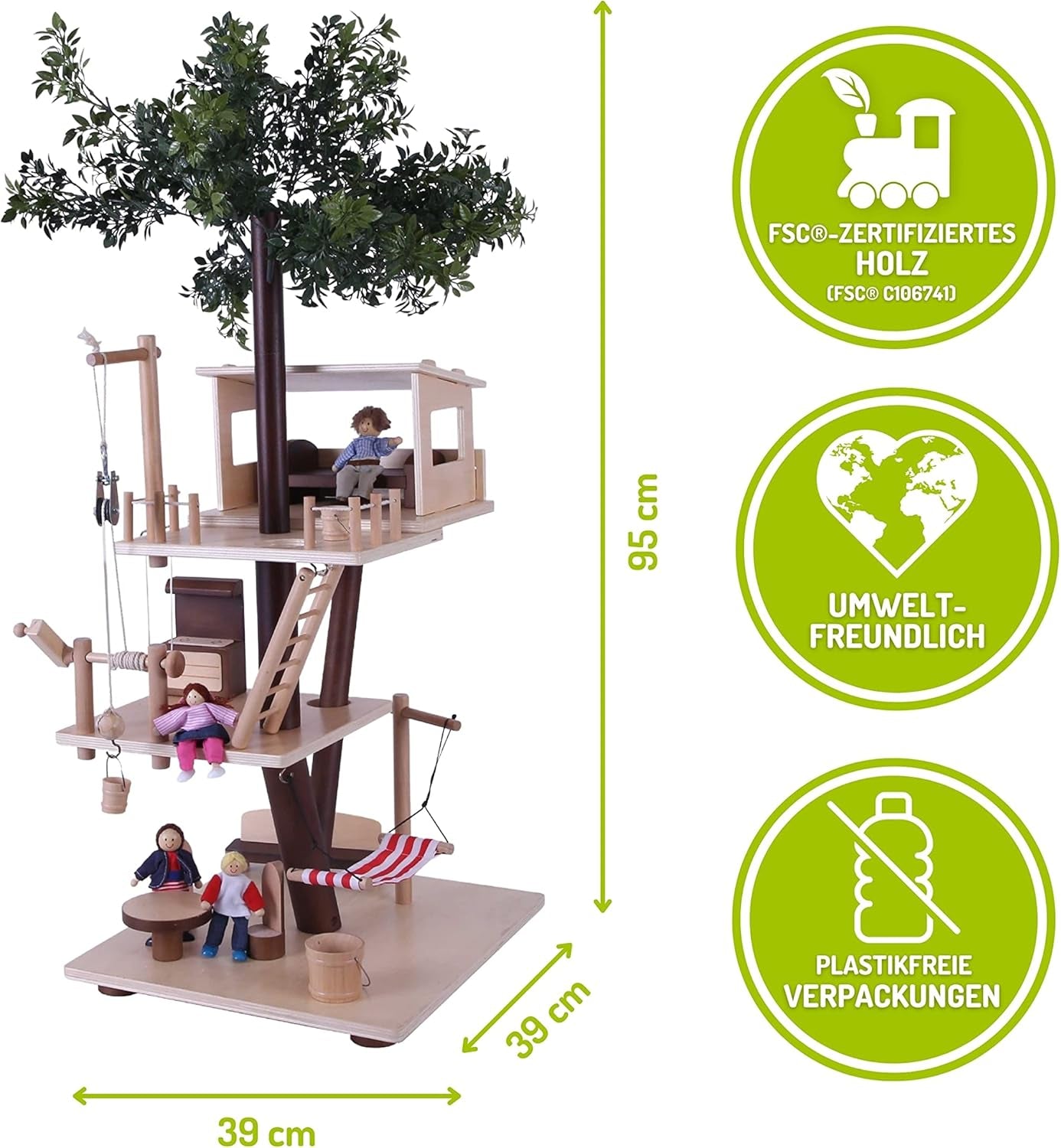 Everearth Casa sull'albero in Legno - Casa delle Bambole per Bambini 3+ - Casetta Sostenibile con Accessori - Certificazione Fsc® - Giocattolo in Legno Perfetto per Giochi Fantasiosi - Mobili per Casa delle Bambole EE33767 Naty Shop Dollhouses
