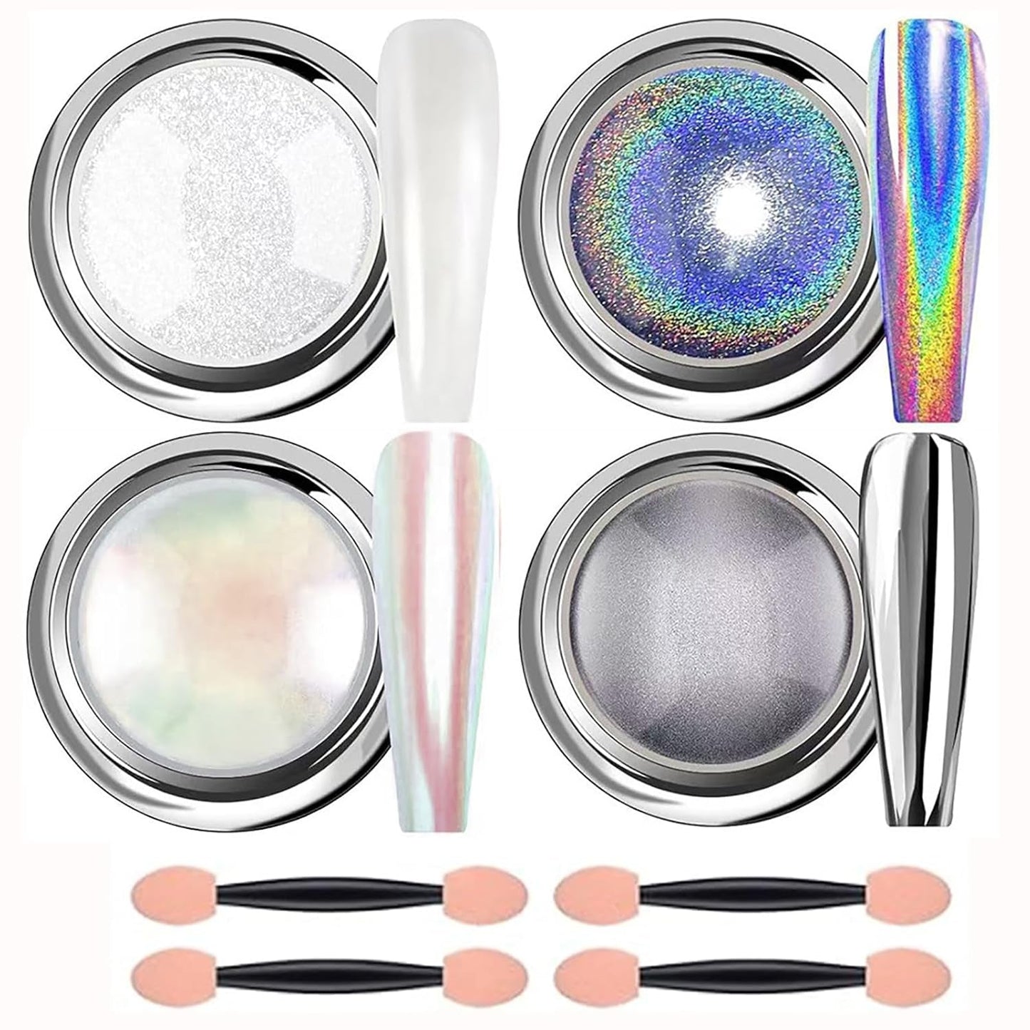 Polvere per unghie cromata Aurora Ice Shimmer Polvere di pigmenti cromati 4 pezzi Polvere cromata Nägel Nail Art Nageldesign