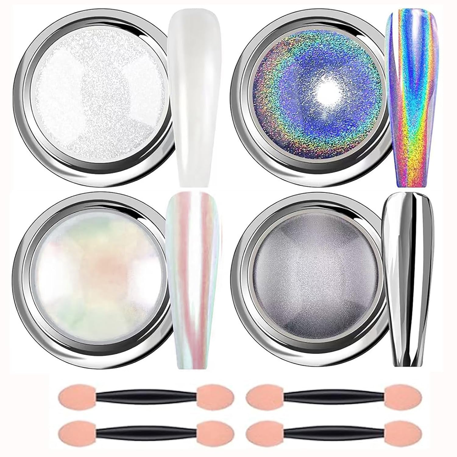 Polvere per unghie cromata Aurora Ice Shimmer Polvere di pigmenti cromati 4 pezzi Polvere cromata Nägel Nail Art Nageldesign
