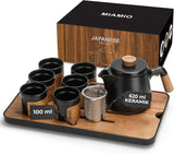 MIAMIO - Set da tè giapponese/cinese 6 x 100 ml / Teiera asiatica da 620 ml con infusore per il tè, set da teiera tradizionale giapponese per amanti del tè/uomini/donne (nero)