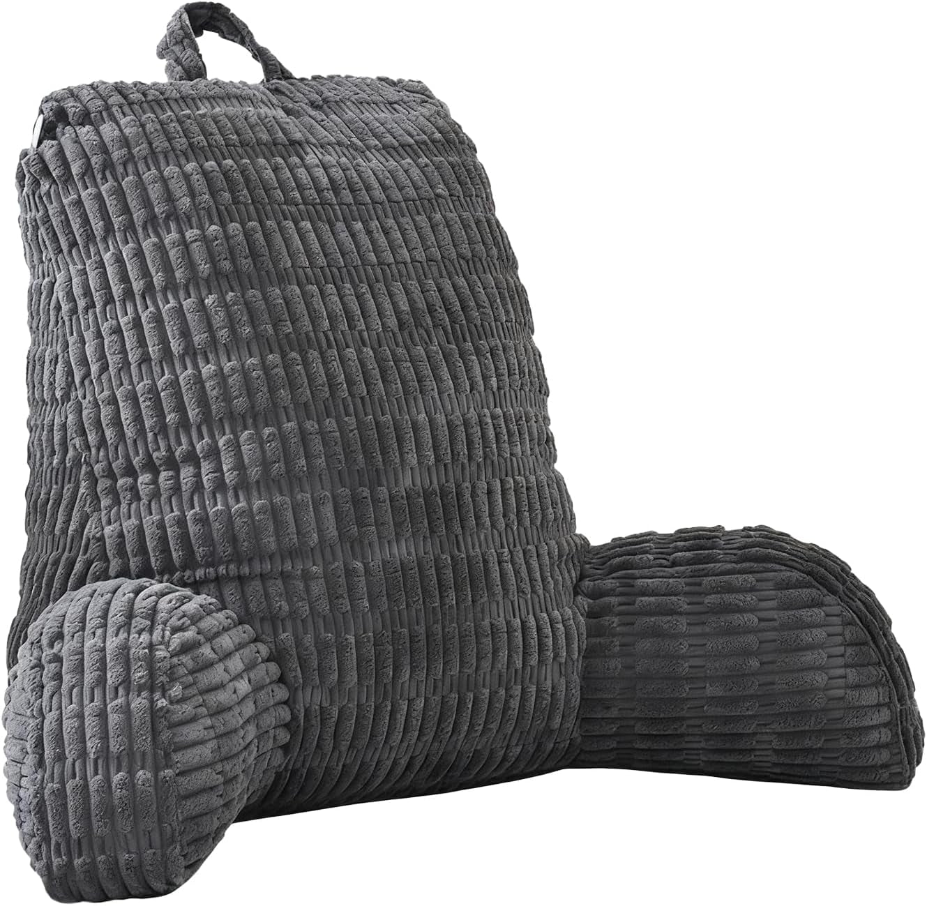 Cuscino da lettura per letto e divano, Cuscino da lettura con poggiapolsi, braccioli e supporto per la schiena, Cuscino per schienale letto per riposare, rilassarsi, leggere, lavorare sul laptop, guardare la TV (Grigio scuro)
