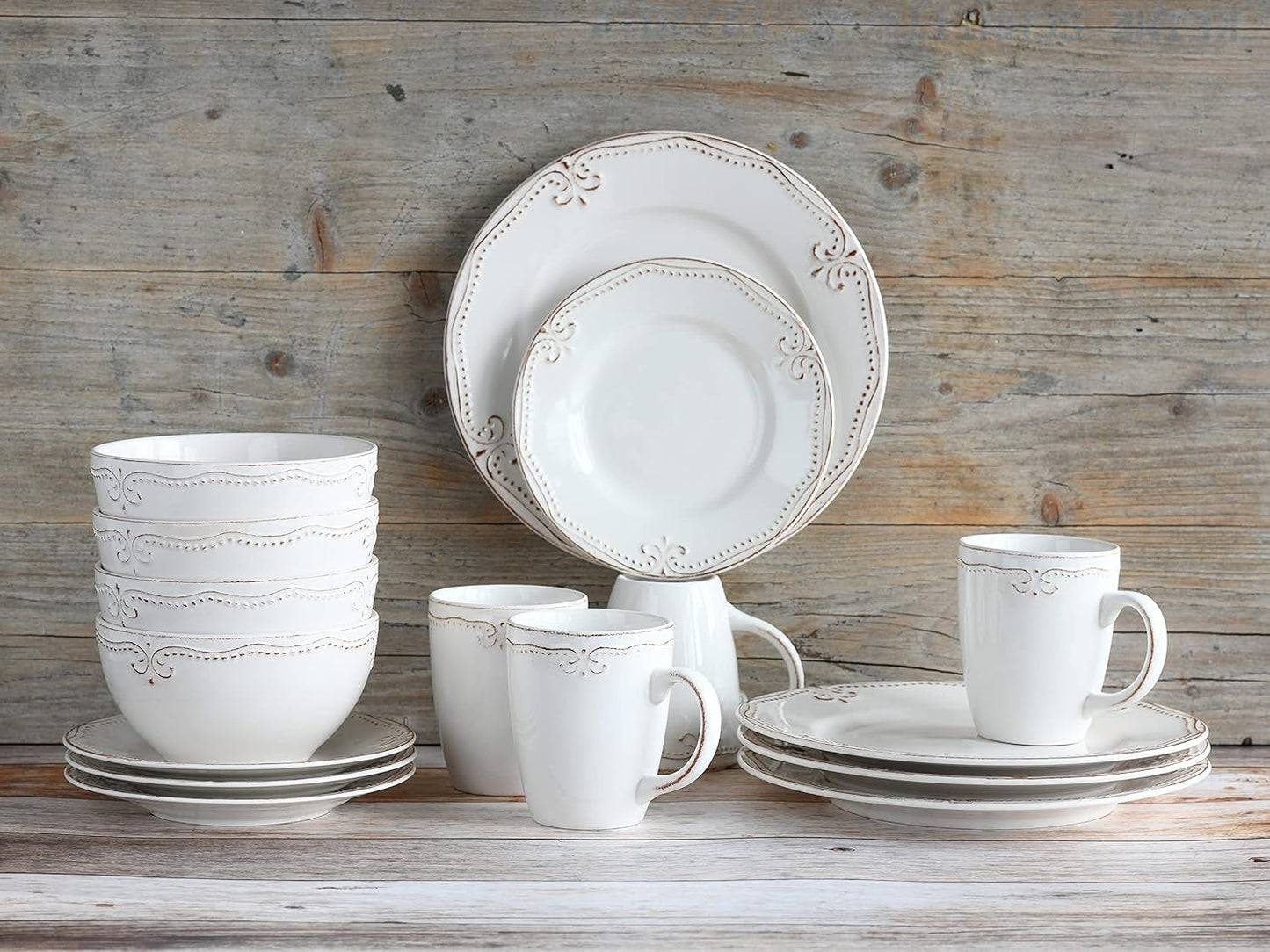 CreaTable, 23601, serie Romantic Vintage, set di stoviglie da 16 pezzi per 4 persone, servizio combinato in porcellana, lavabile in lavastoviglie e adatto al microonde, produzione di qualità