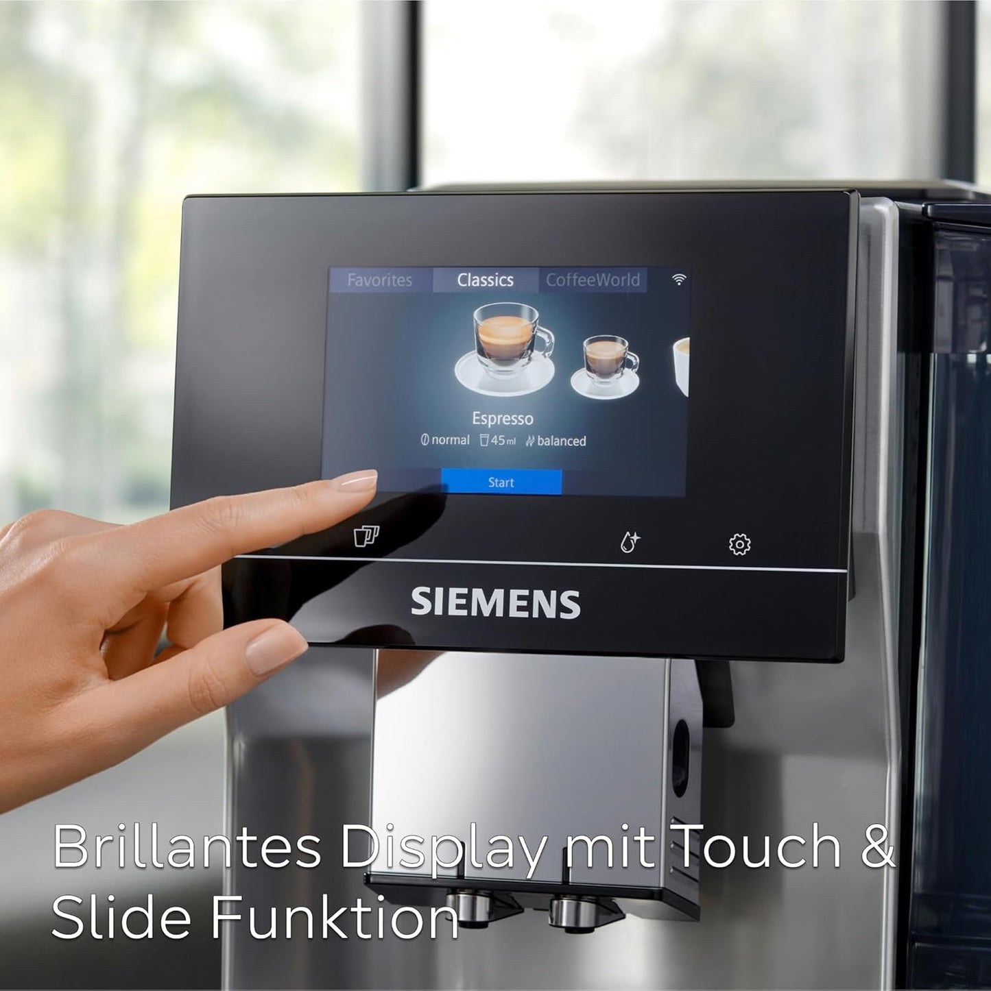 Macchina per caffè espresso automatica Siemens EQ700 classic TP715D01, controllo tramite app, cold brew, display touch intuitivo, fino a 10 creazioni di caffè individuali come preferite, pulizia automatica a vapore, 1500 W, grigio argento