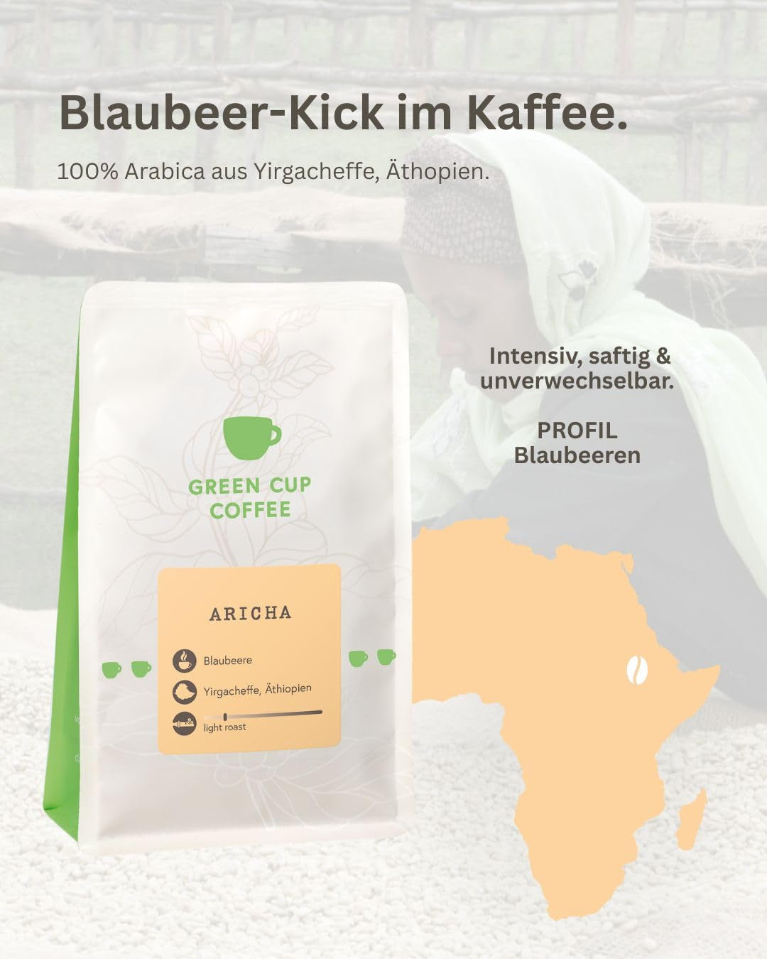 Caffè - Aricha I 100% Arabica I Caffè in grani 250g I Ideale per macchine da caffè automatiche, caffè filtro e French press con gusti fruttati I Tostatura chiara