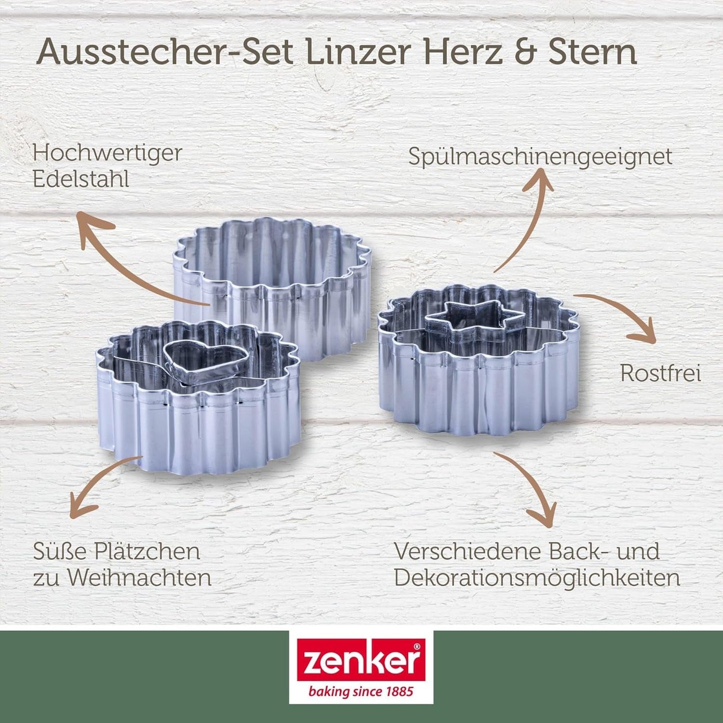 Zenker Ausstecher-Set Linzer Herz und Stern aus Edelstahl – Perfekt für Weihnachtskekse, 3-teilig, inkl. Geschenkverpackung, spülmaschinengeeignet und rugginefrei – Il negozio di dolciumi di Natale