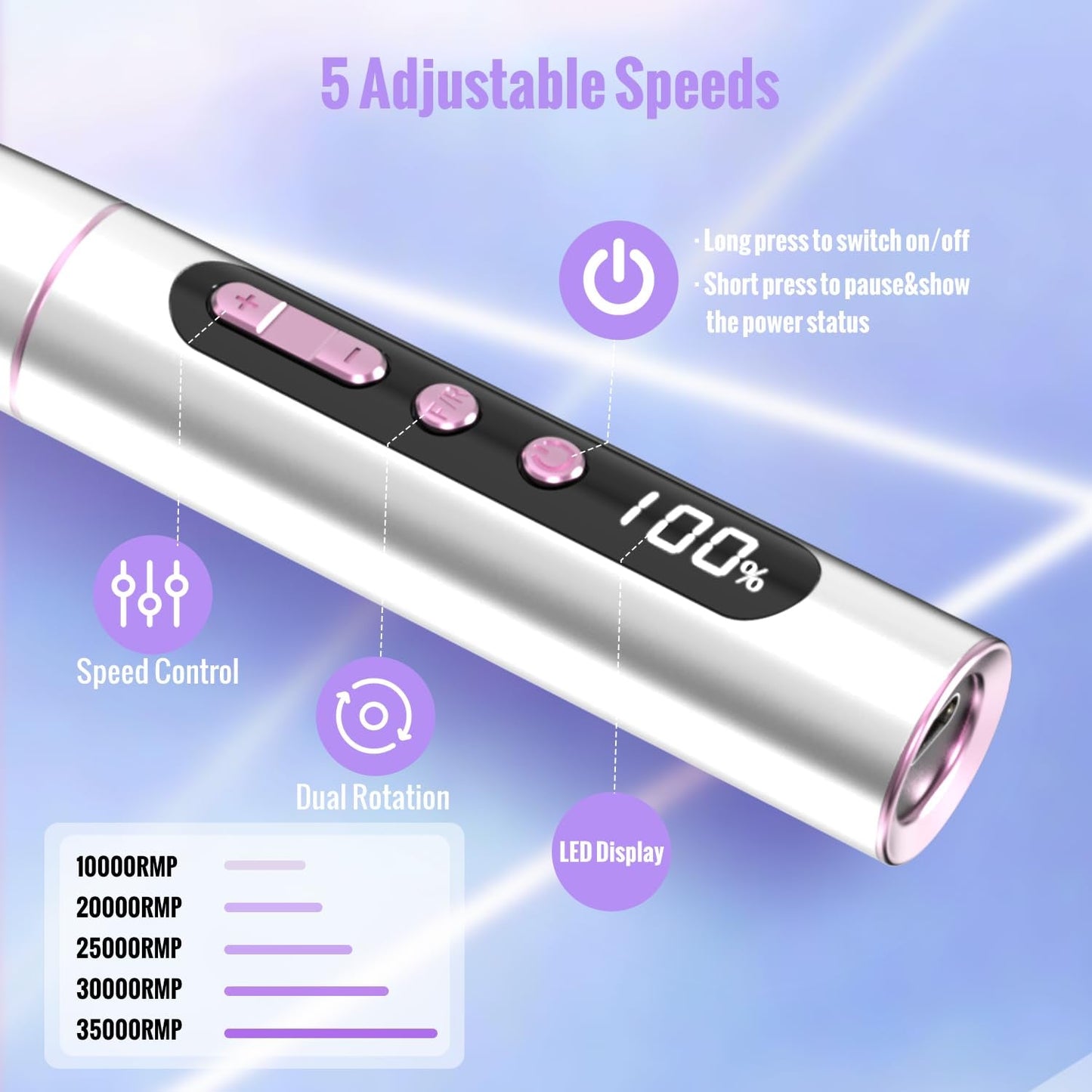 Denabuty Nagelfräser Kabellos, 13 in 1 Fräser Für Gelnägel 35000 U/Min, Elektrische Nagelfeile Professionell Nail Drill, Maniküre und Pedicüre Set Elektrisch Für Semi Permanent, Acrylnägel DN-2402