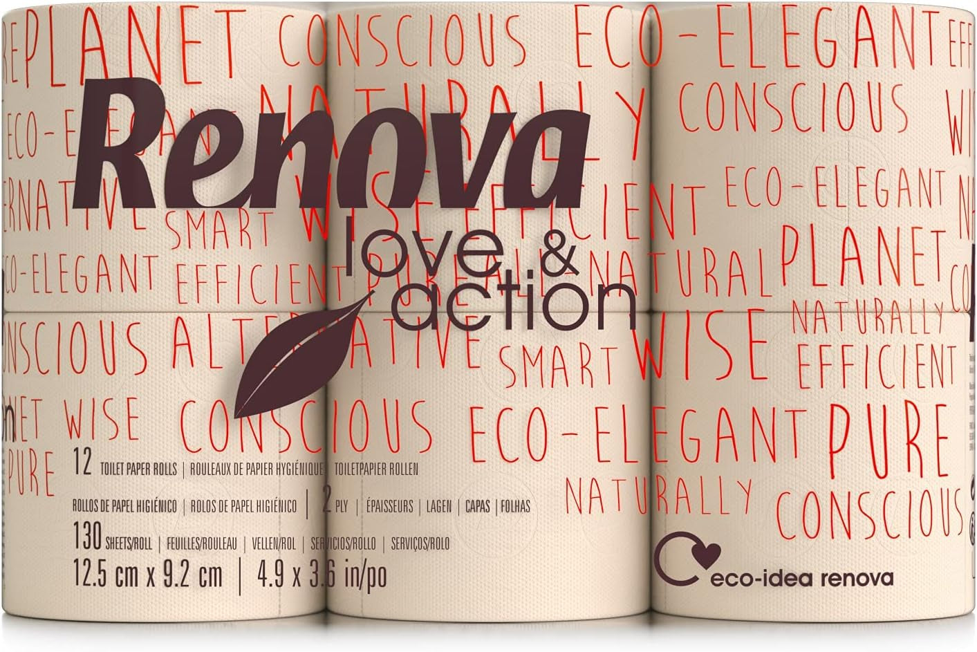 Carta igienica Renova Love & Action, Confezione Beige 9 X 12 Rotoli: 108