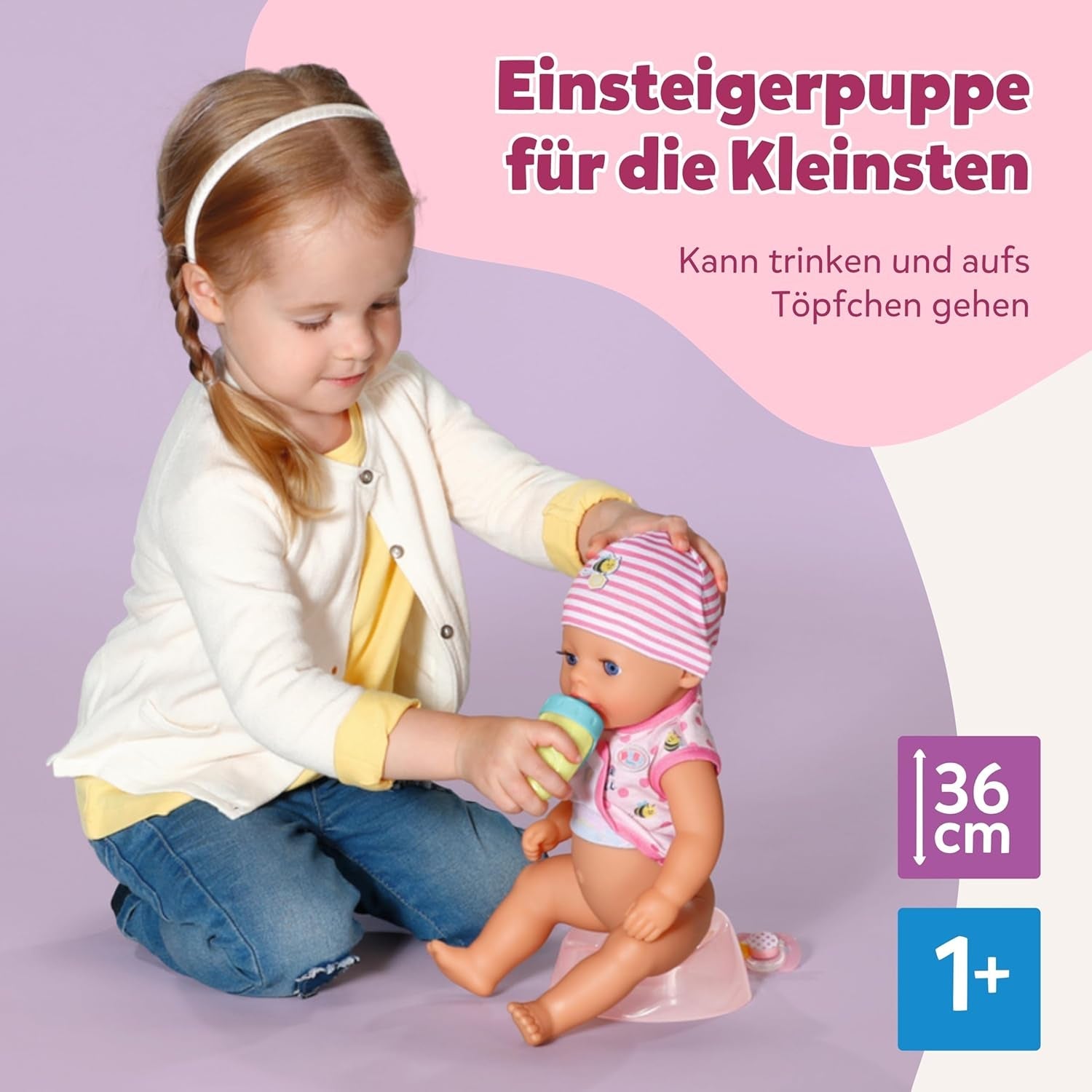 BABY Born Lena (Ragazza) - bambola 36 cm - 7 funzioni, compresi accessori e materasso - Funziona completamente senza batterie - Adatto a bambini piccoli a partire da 1 anno