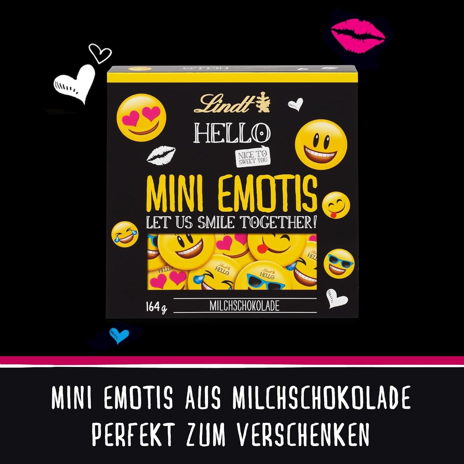 Mini emoticon al cioccolato CIAO | 164 g| ca. 27 fantastiche emoticon in diversi design, realizzate con il miglior cioccolato al latte | Regalo di cioccolato per bambini | Per decorazione (confezione da 2)