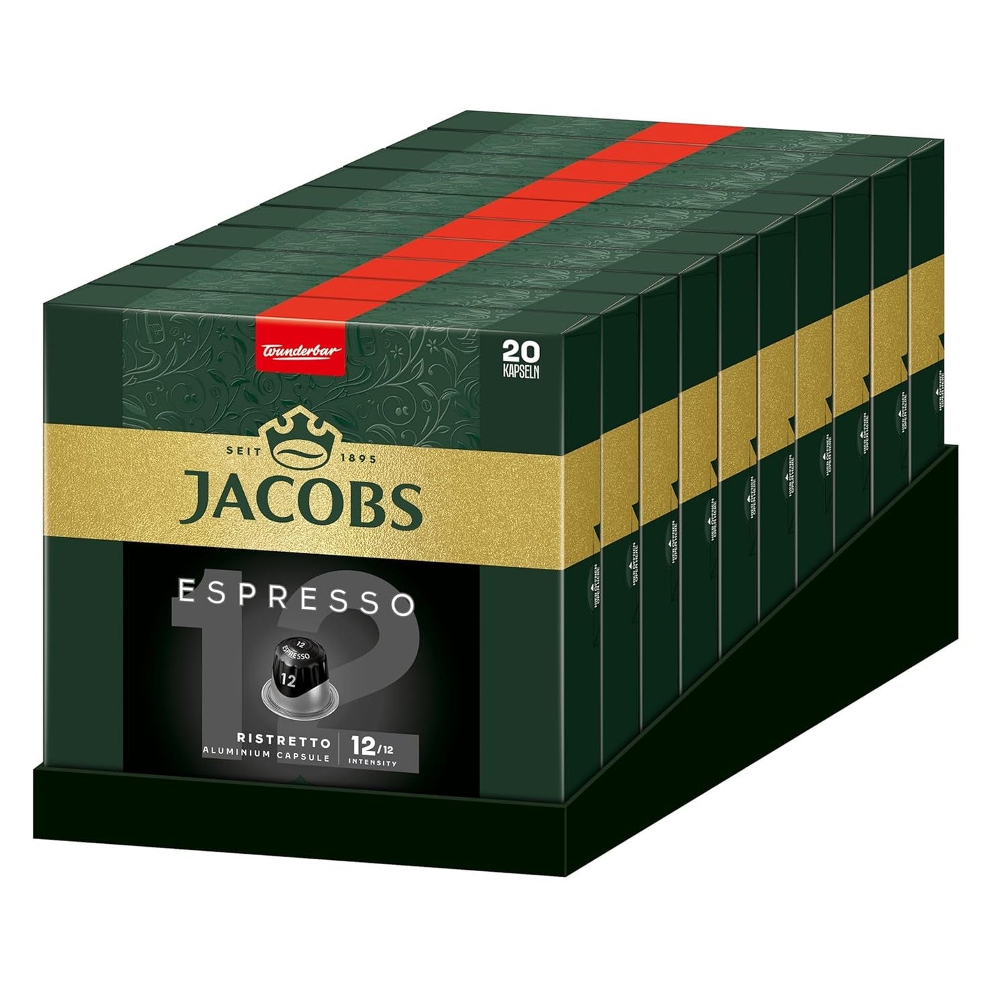 Jacobs Kaffeekapseln Espresso Ristretto, Intensität 12/12, 10 x 20 Getränke, compatibile Nespresso* Kaffee Kapseln, 200 Kapseln