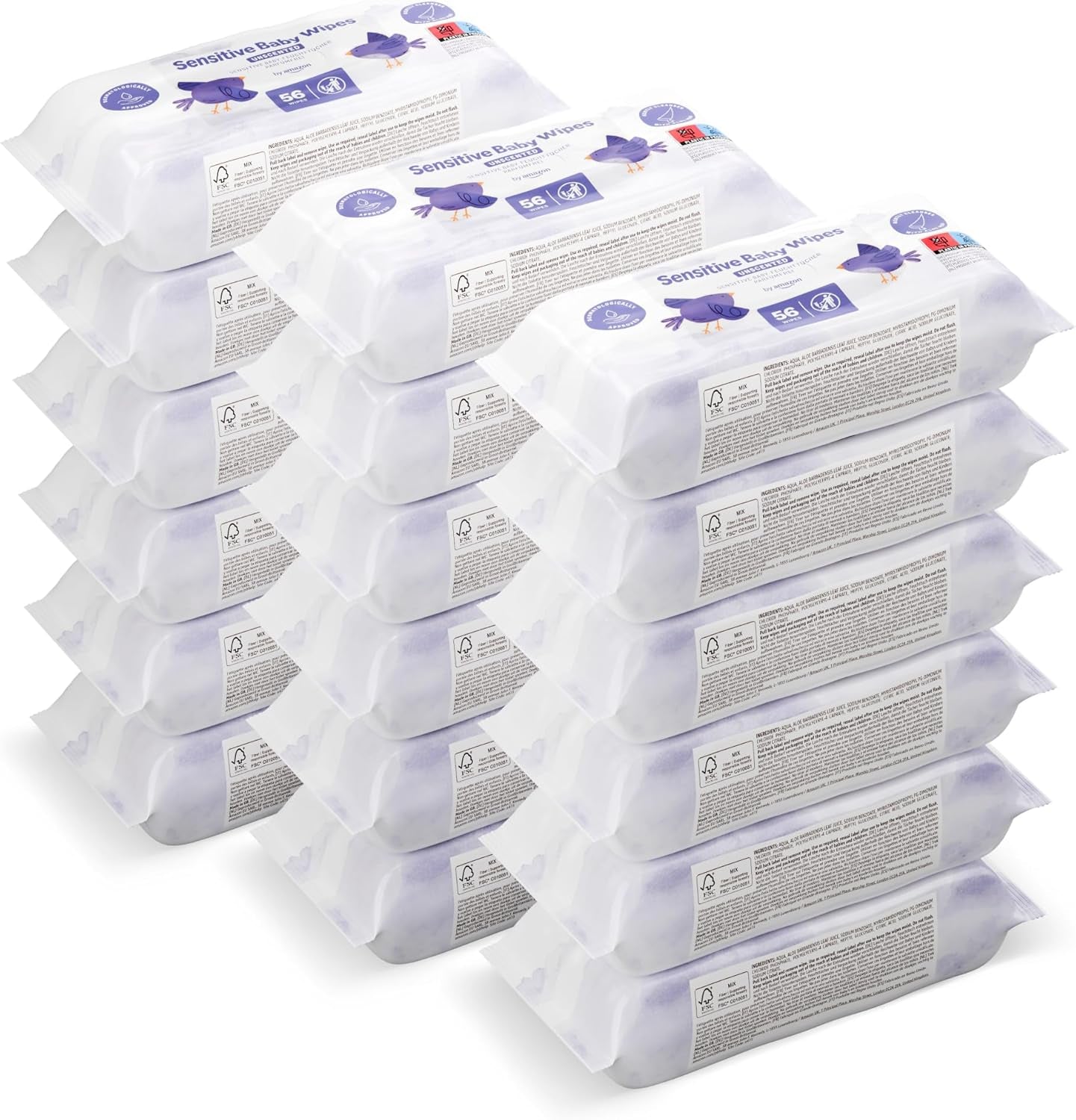 di Amazon Sensitive Baby Tücher, Unparfümiert, 1008 Feuchttücher, 18er-Packung á 56 Stück (Zuvor eine Marke von Mama Bear, gleiches Produkt)