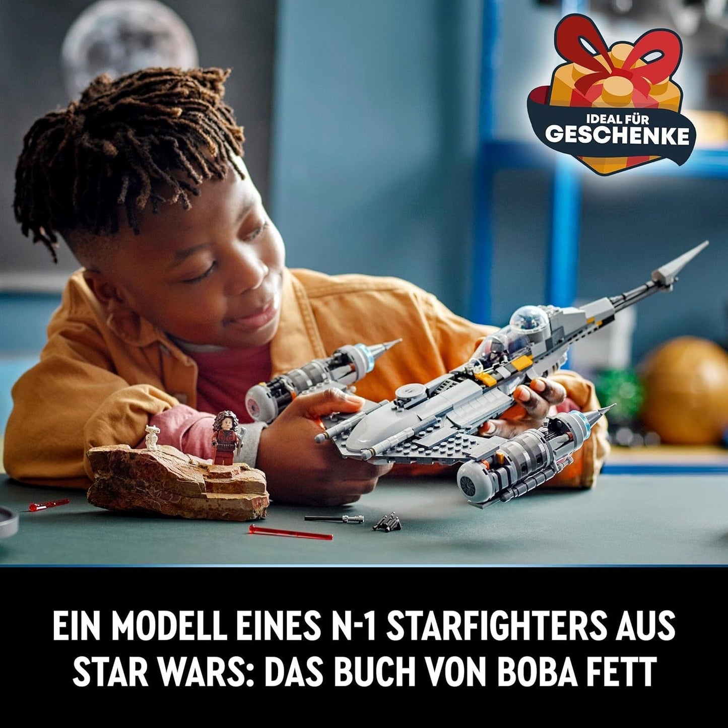 LEGO Star Wars Mandalorian Fighter N-1 dal Libro di Boba Fett Giocattolo da costruzione con astronave Set di 4 personaggi incluso Baby Yoda Figura 75325 Set da costruzione Besuche den LEGO-Store