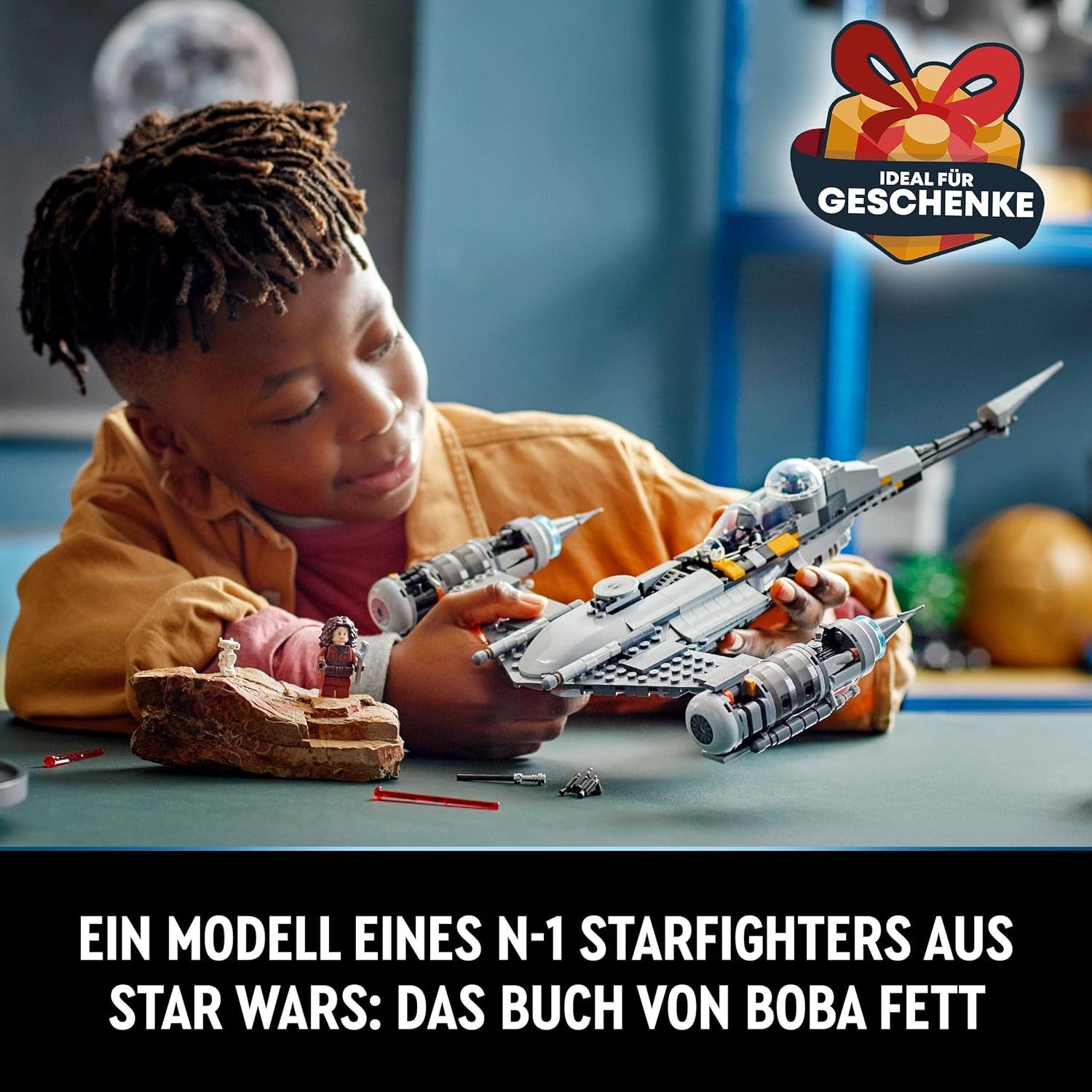 LEGO Star Wars Mandalorian Fighter N-1 dal Libro di Boba Fett Giocattolo da costruzione con astronave Set di 4 personaggi incluso Baby Yoda Figura 75325 Set da costruzione Besuche den LEGO-Store