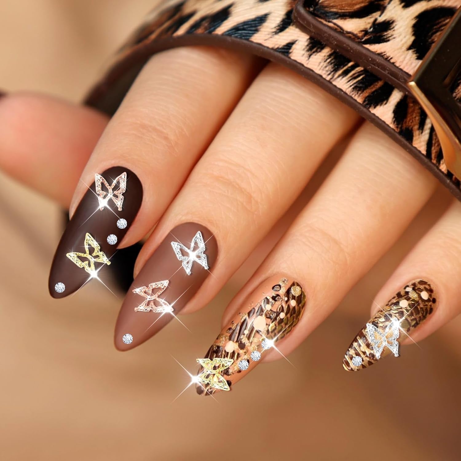 80 pz ciondoli per unghie farfalla 3D farfalla in lega oro argento glitter decorazioni per unghie accessori per gioielli per unghie manicure fai da te per le donne