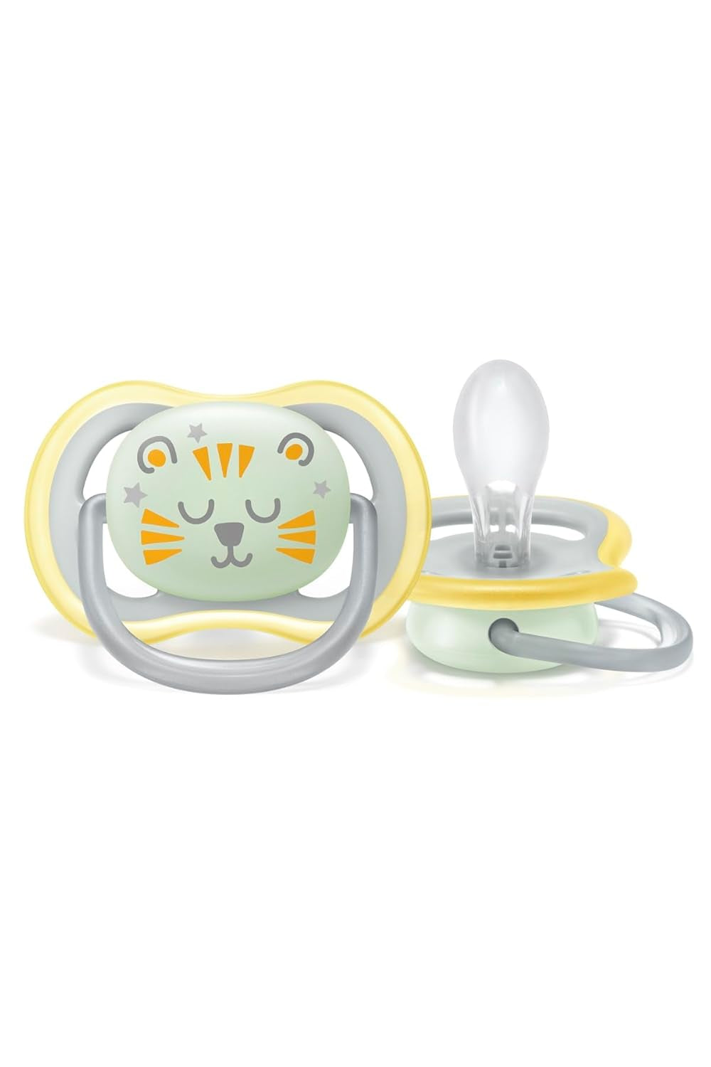 Philips AVENT Ciuccio notturno Ultra Air per bambini dai 18 mesi in su Si illumina al buio, confezione doppia Nuvola/Tigre (modello SCF376/01)