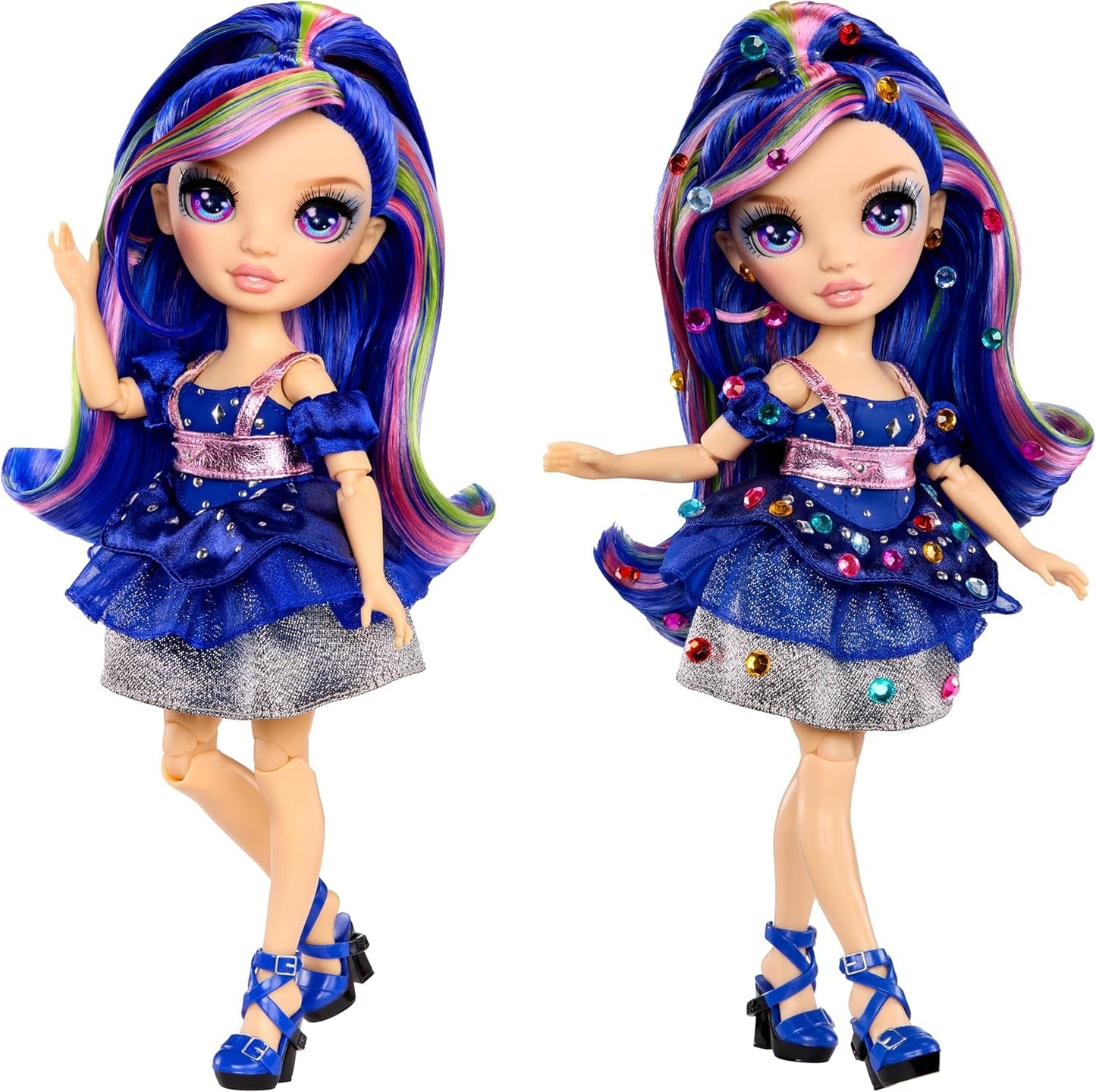 Rainbow High Be Dazzling - Genevieve Bleue - Bambola alla moda blu da 28 cm con strumento per abbellimenti, pietre preziose scintillanti e accessori per lo styling