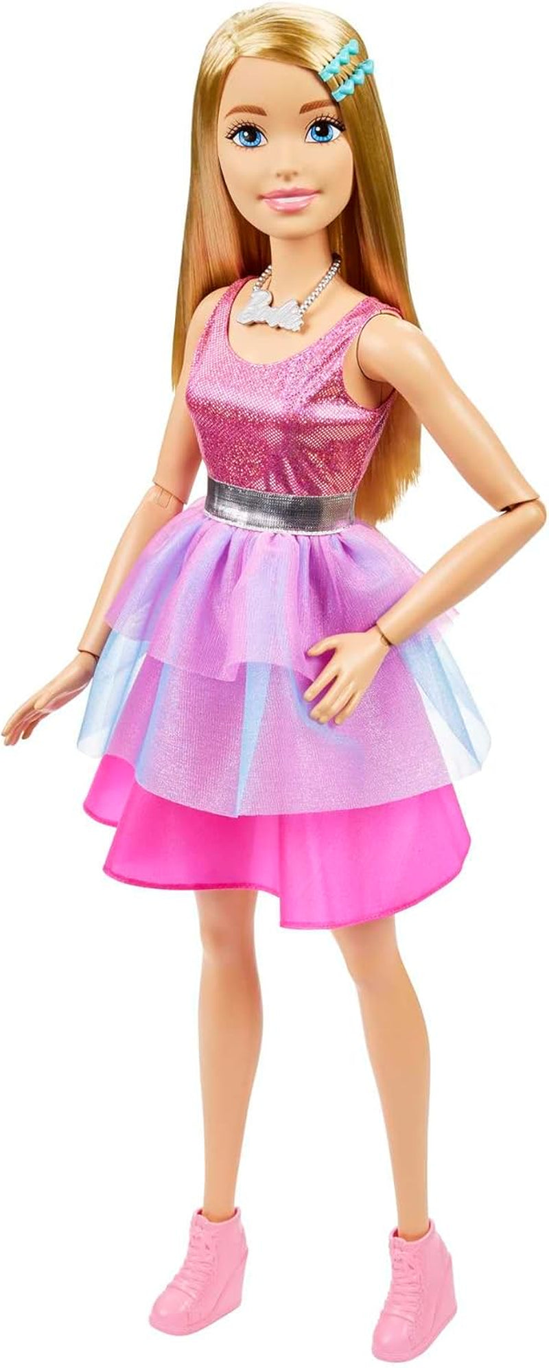 Bambola Barbie Extra Large (71 cm) - Abito rosa, capelli biondi con clip e collana, regalo per 3 anni e oltre, HJY02