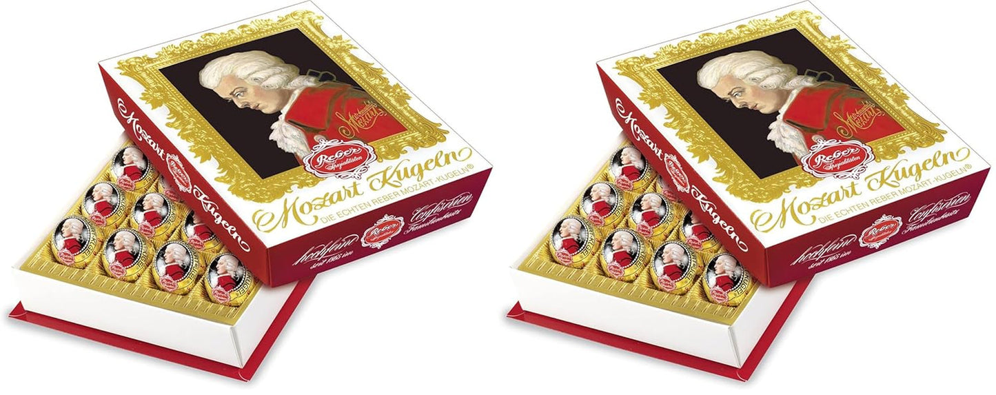 Reber Mozart palline al cioccolato fondente, confezione da 6 con marzapane e torrone, vegan - 1 x 120 g