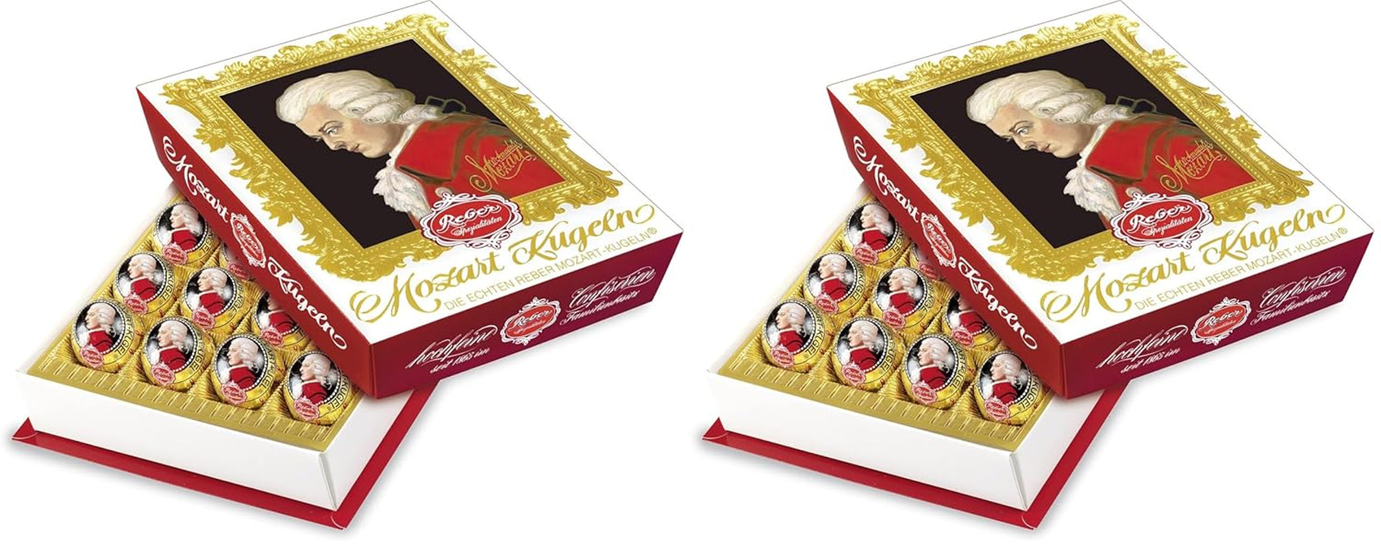 Reber Mozart palline al cioccolato fondente, confezione da 6 con marzapane e torrone, vegan - 1 x 120 g